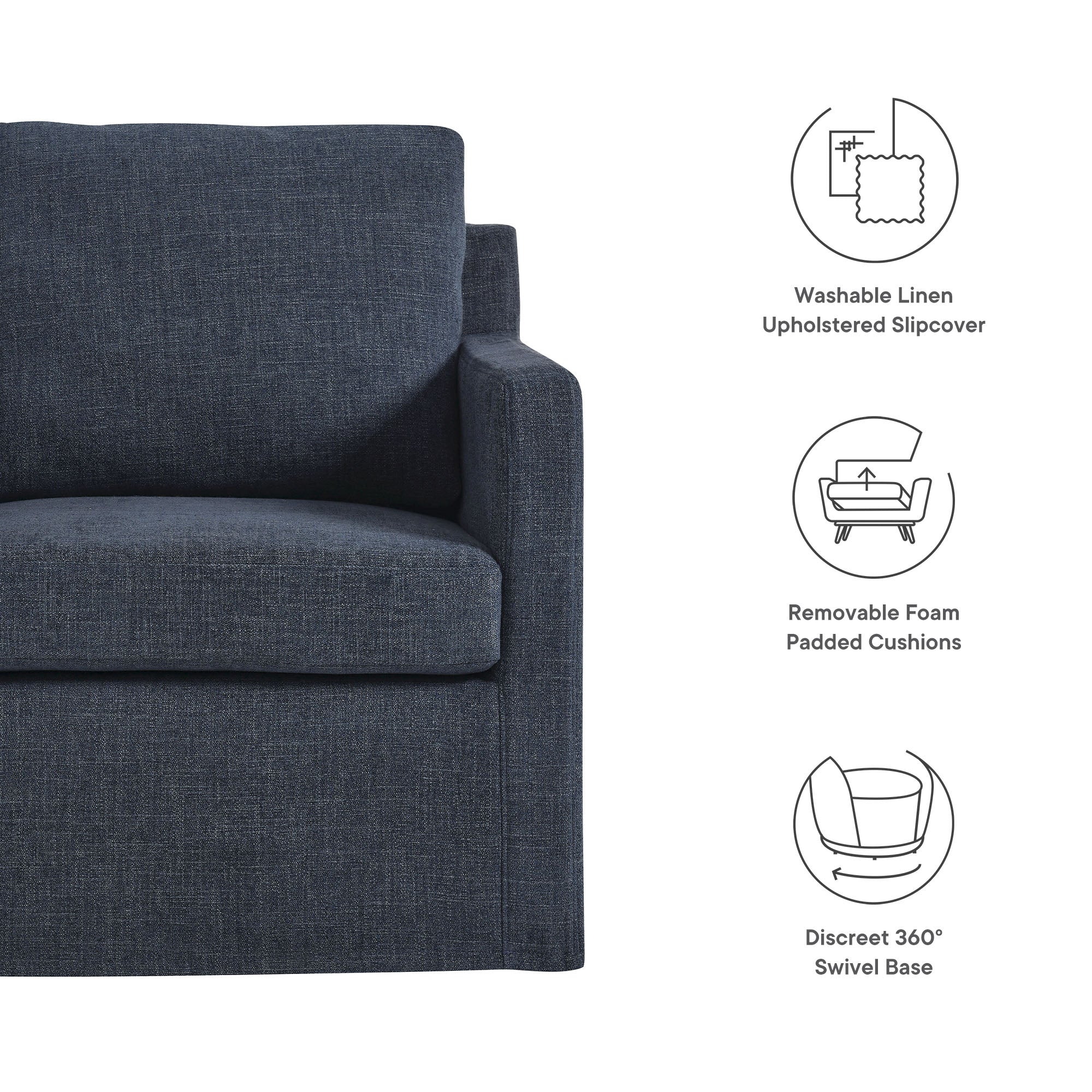 Serene Fabric Slipcovered Swivel Armchair, Slate Blue