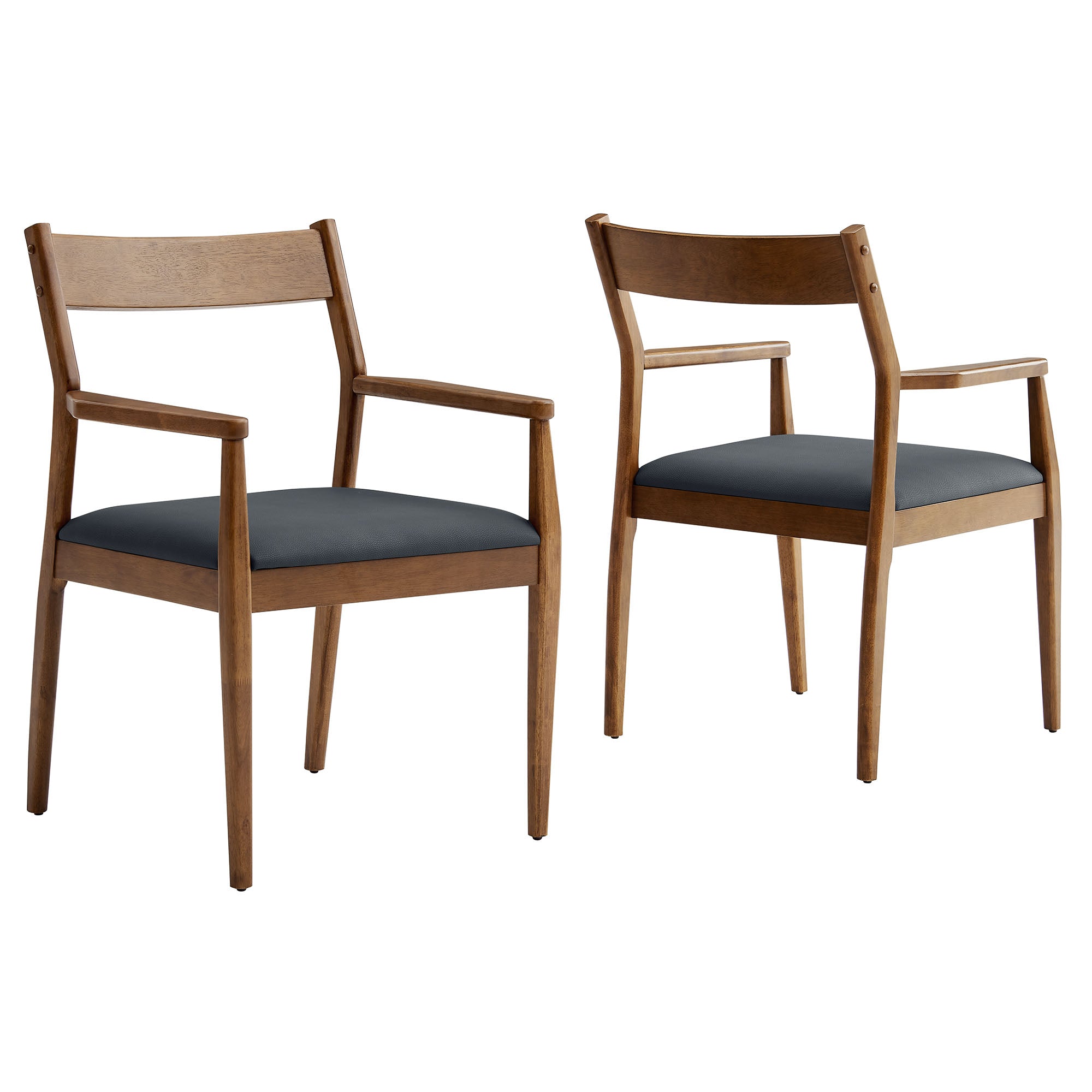 Solara Vegan Leather Wood Dining Armchairs Set of 2, Walnut Black