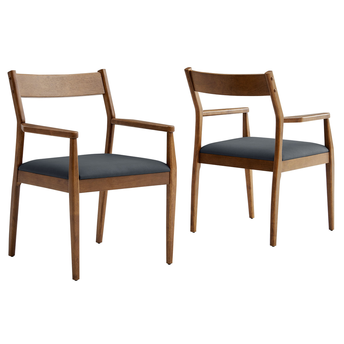Solara 7-Piece Wood Dining Set with Vegan Leather Armchairs, Walnut Black