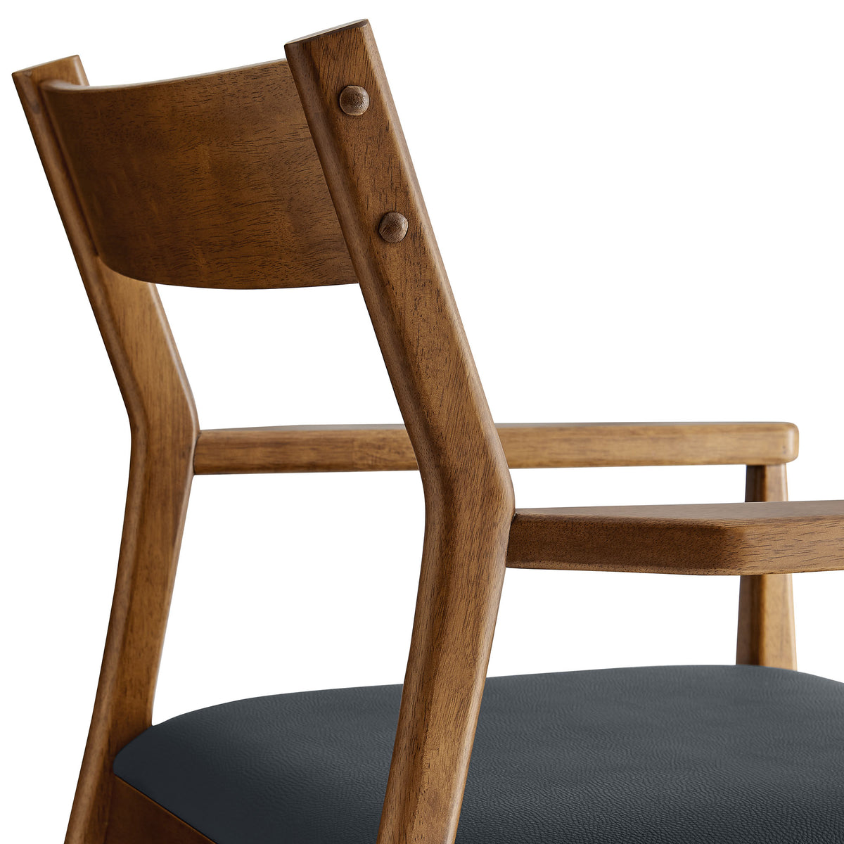 Solara Vegan Leather Wood Dining Armchairs Set of 2, Walnut Black