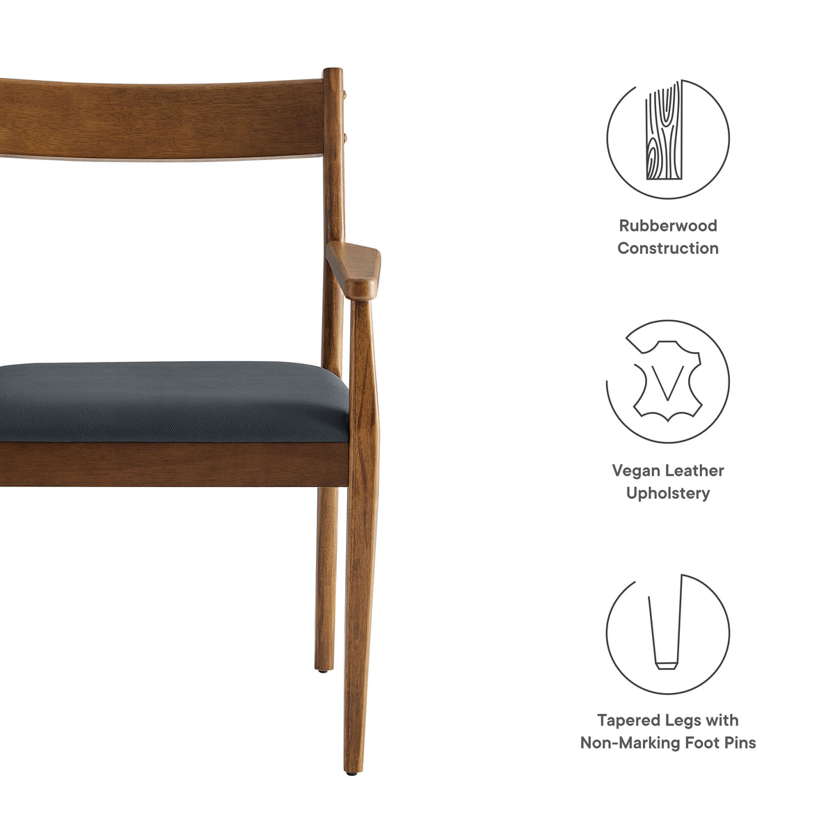 Solara Vegan Leather Wood Dining Armchairs Set of 2, Walnut Black