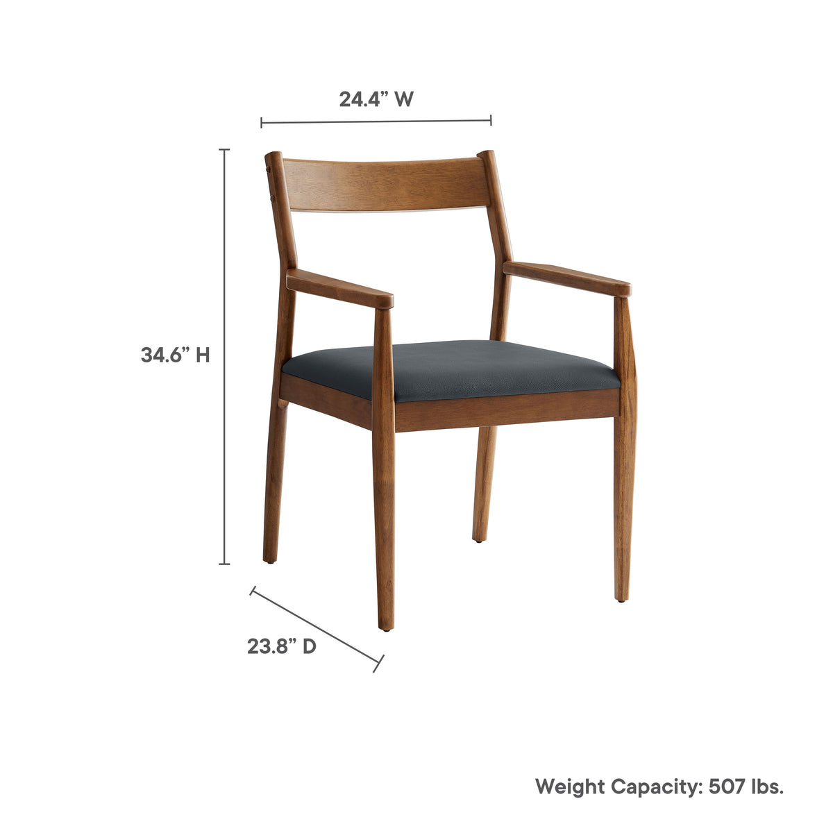 Solara Vegan Leather Wood Dining Armchairs Set of 2, Walnut Black