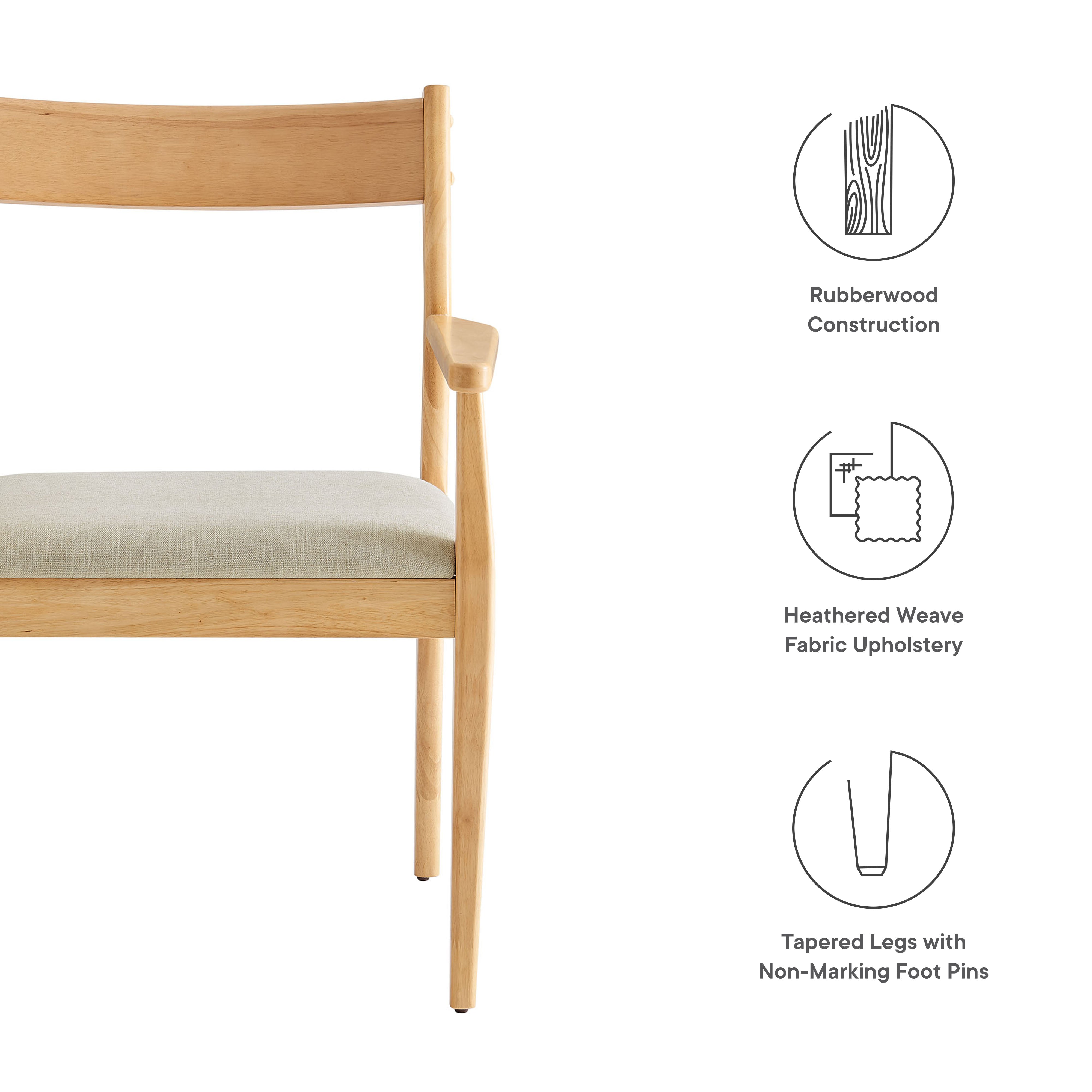Solara Fabric Wood Dining Armchairs Set of 2, Natural Heathered Weave Beige