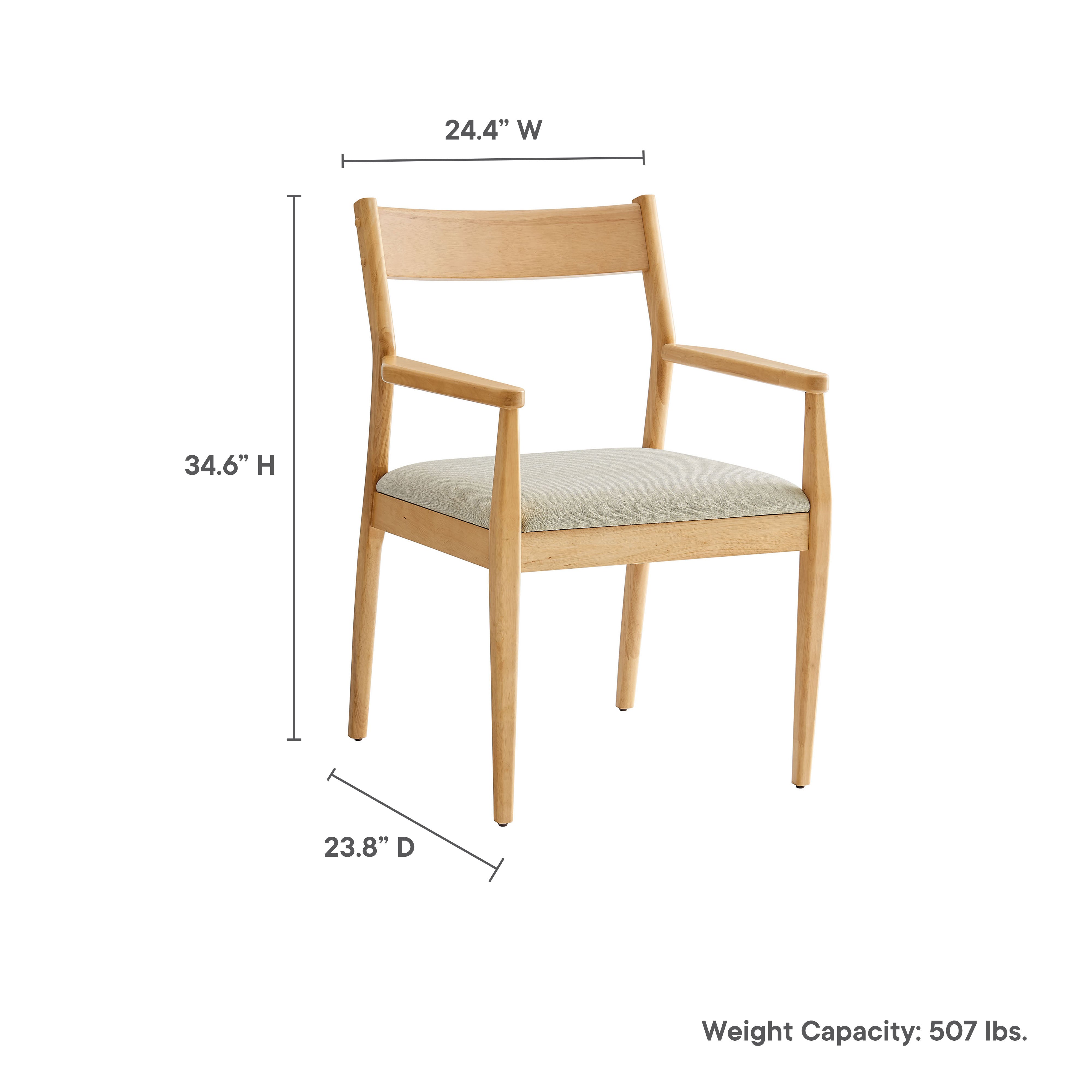 Solara Fabric Wood Dining Armchairs Set of 2, Natural Heathered Weave Beige