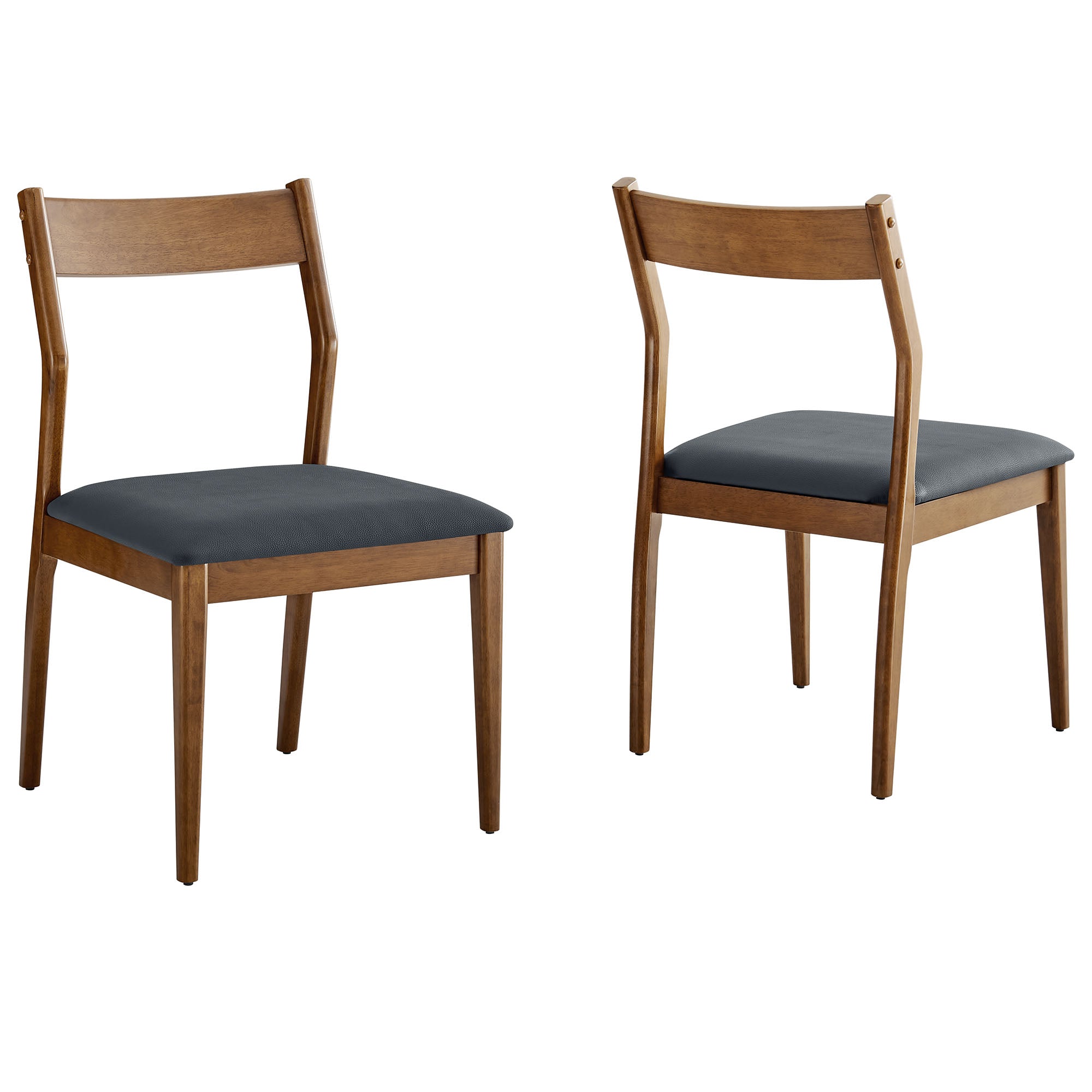 Solara Vegan Leather Wood Dining Side Chairs Set of 2, Walnut Black