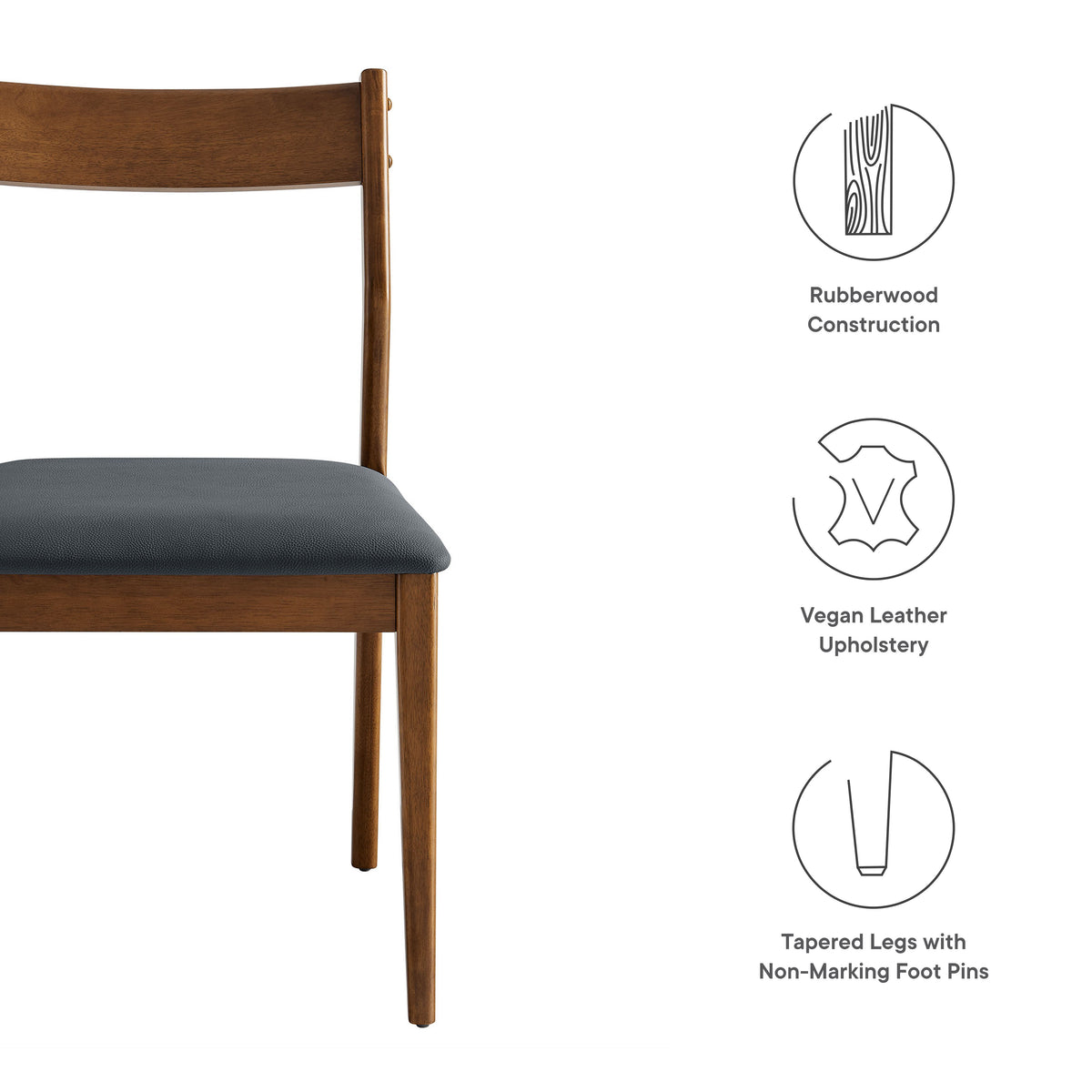 Solara Vegan Leather Wood Dining Side Chairs Set of 2, Walnut Black
