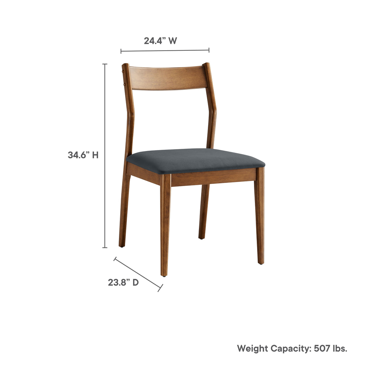 Solara Vegan Leather Wood Dining Side Chairs Set of 2, Walnut Black