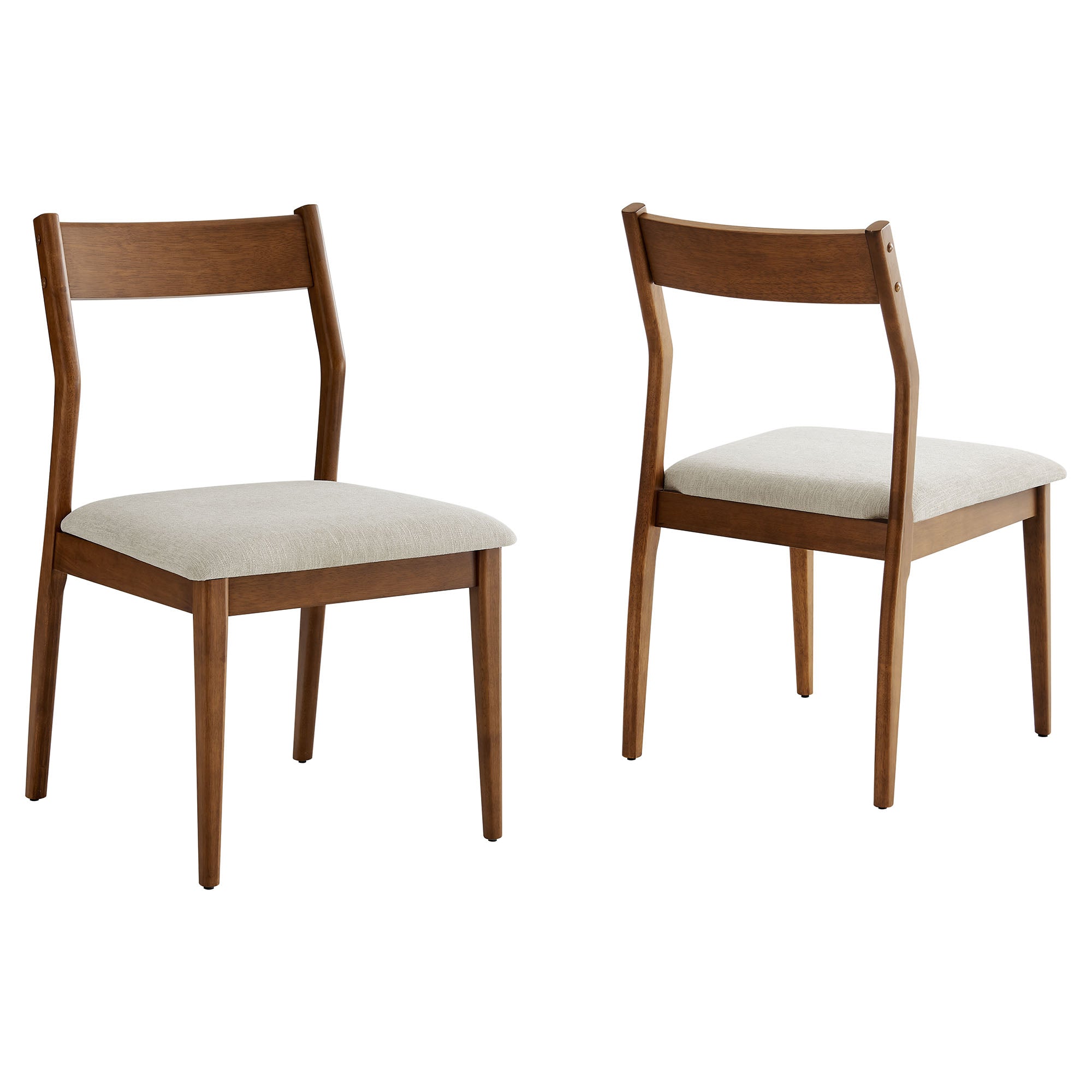 Solara Fabric Wood Dining Side Chairs Set of 2, Walnut Heathered Weave Beige