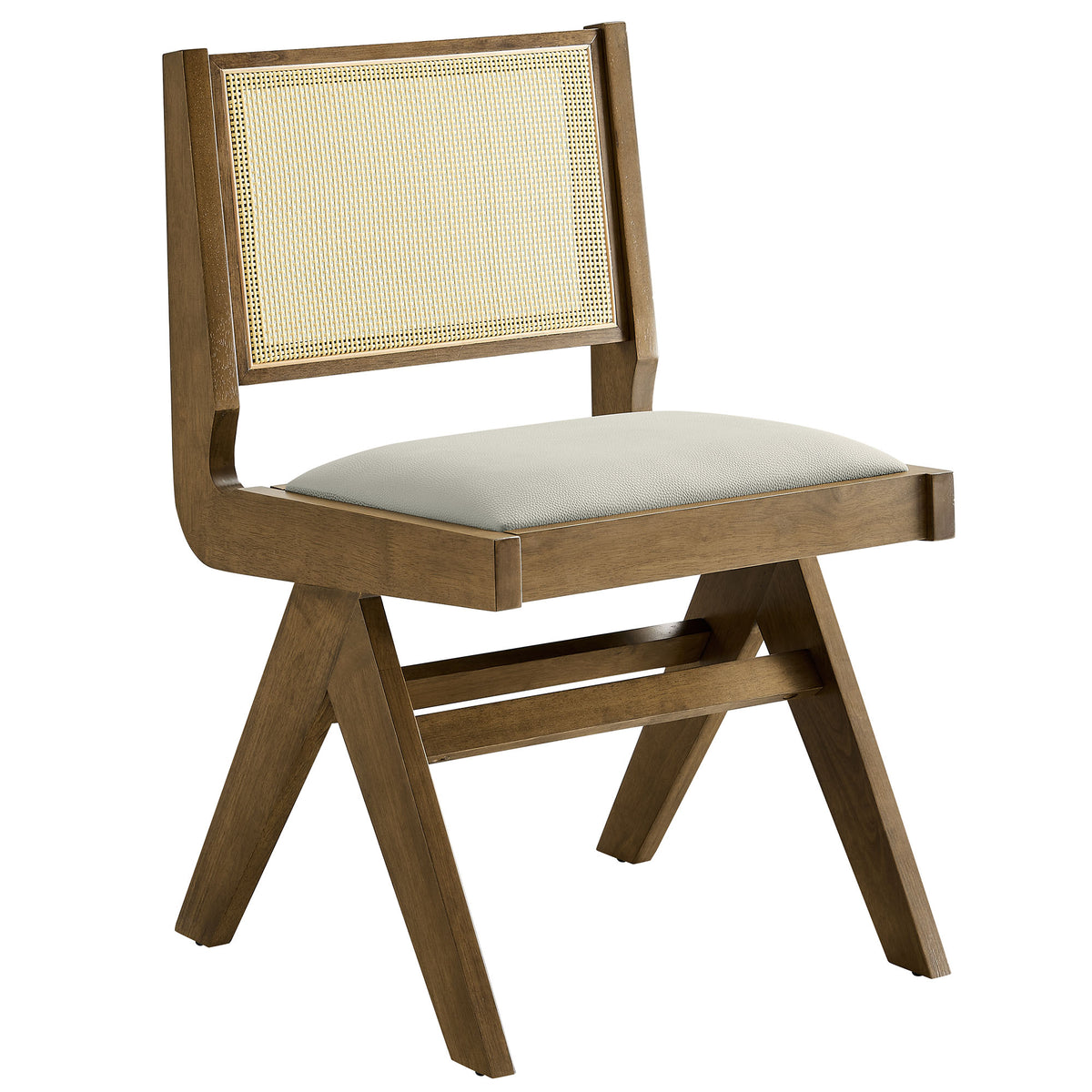Thera Vegan Leather and Cane Dining Side Chairs Set of 2, Weathered Oak Stone