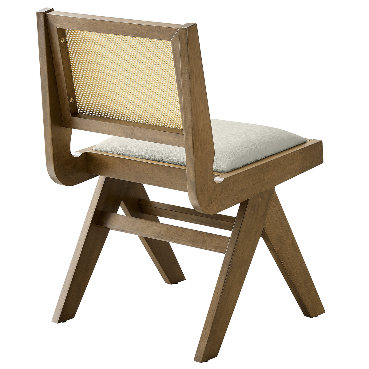 Thera Vegan Leather and Cane Dining Side Chairs Set of 2, Weathered Oak Stone