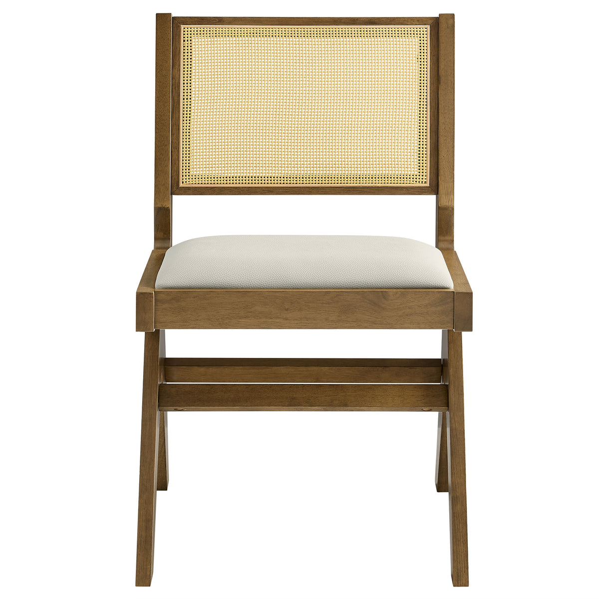 Thera Vegan Leather and Cane Dining Side Chairs Set of 2, Weathered Oak Stone