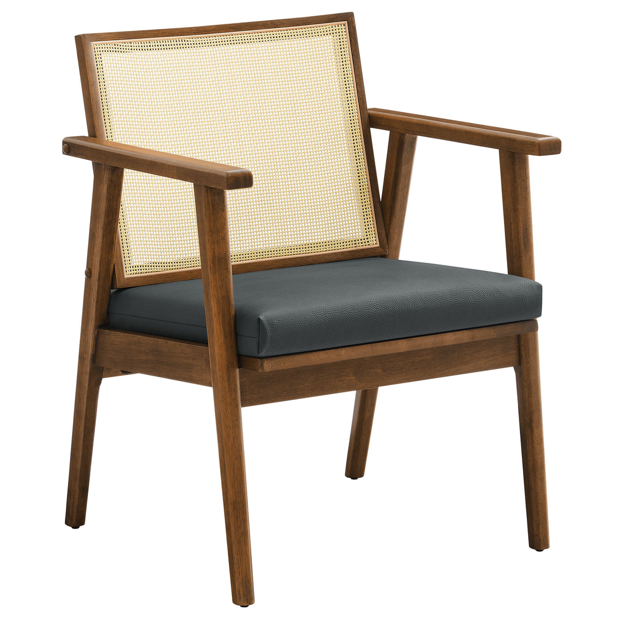 Thera Vegan Leather and Cane Accent Armchairs Set of 2, Walnut Black
