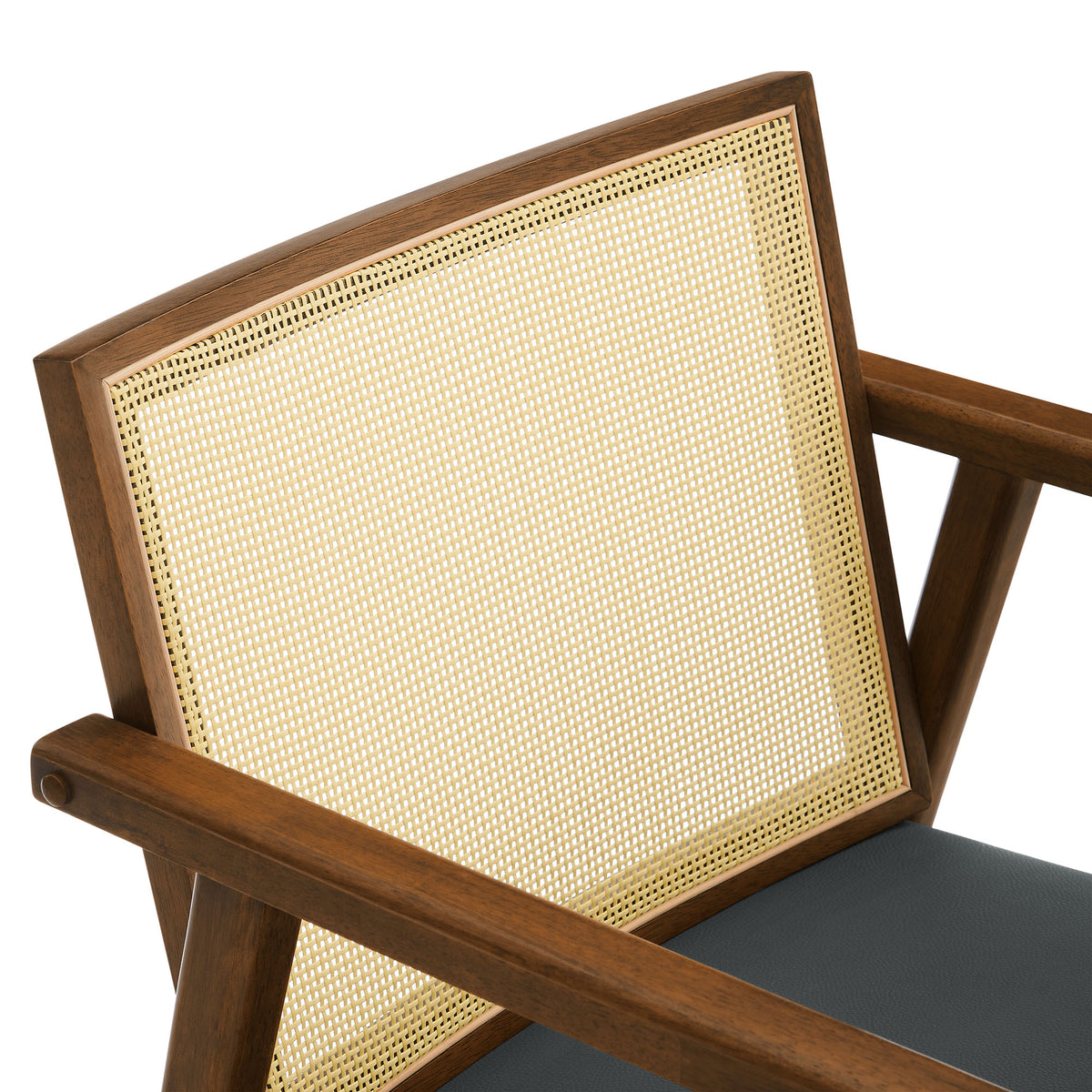 Thera Vegan Leather and Cane Accent Armchairs Set of 2, Walnut Black