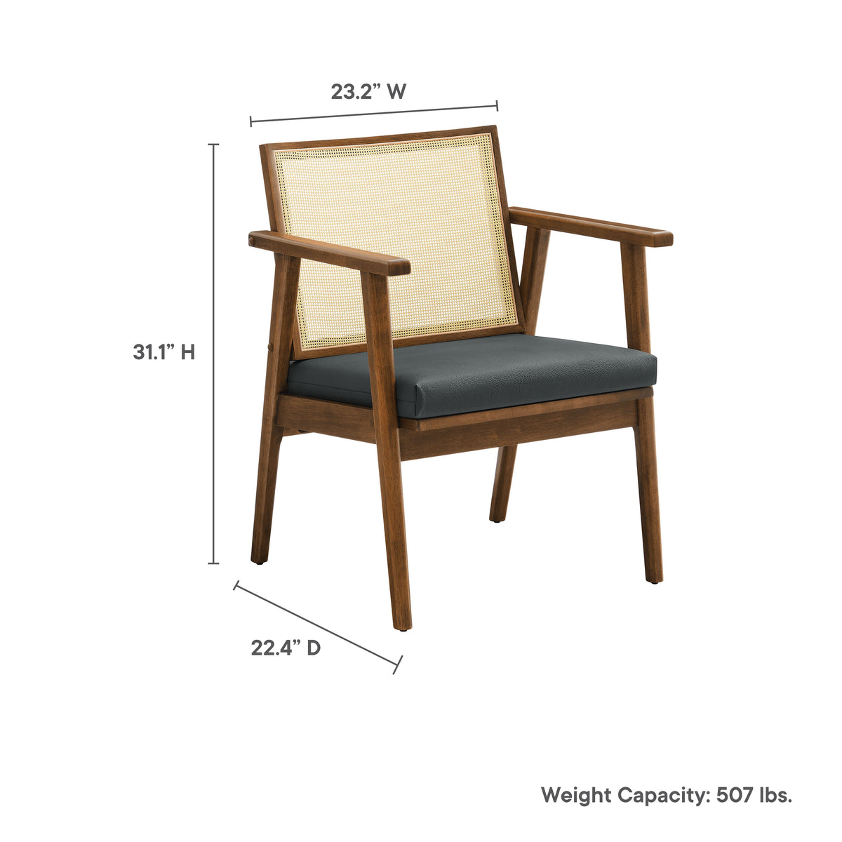 Thera Vegan Leather and Cane Accent Armchairs Set of 2, Walnut Black