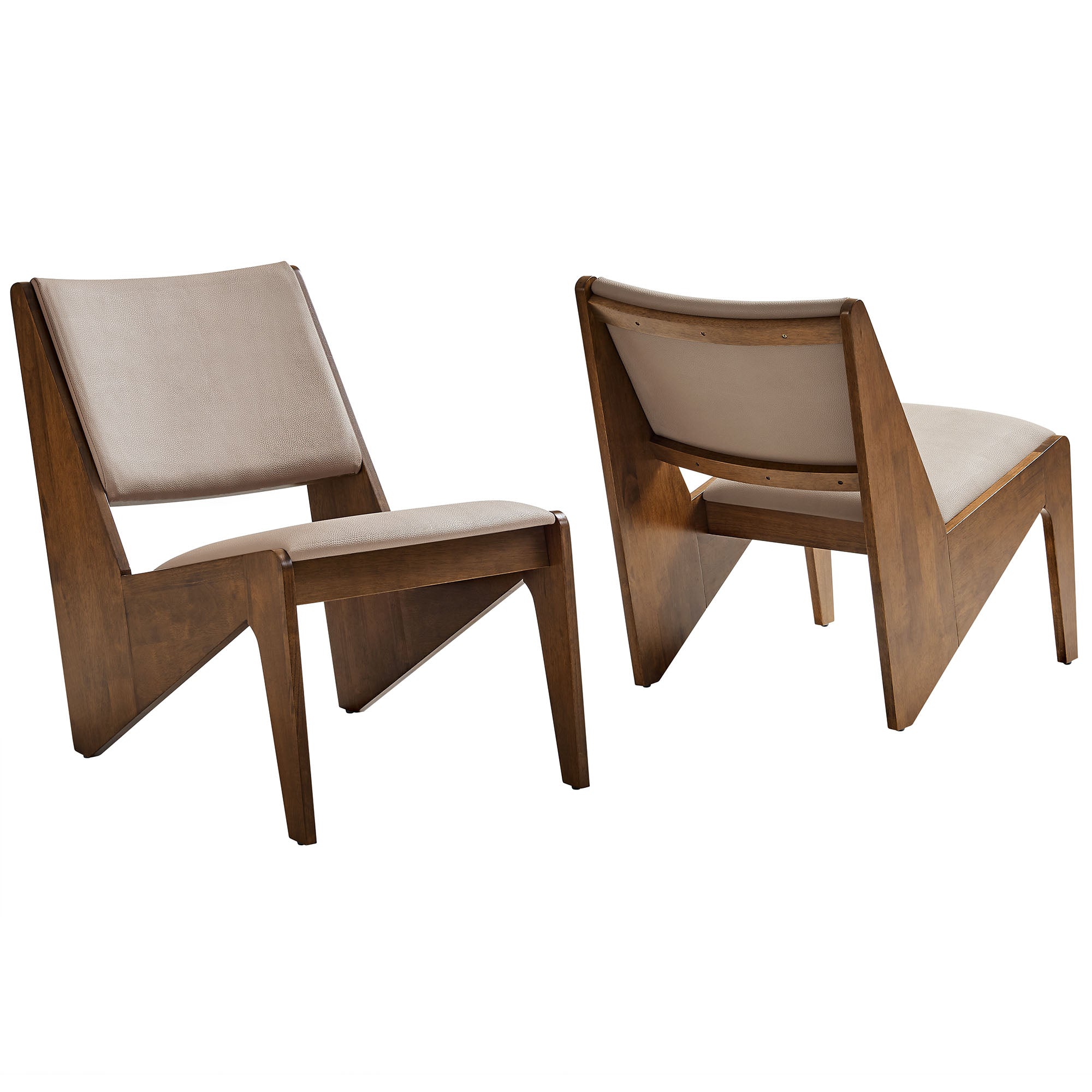 Rylina Vegan Leather Accent Chairs Set of 2, Walnut Brown