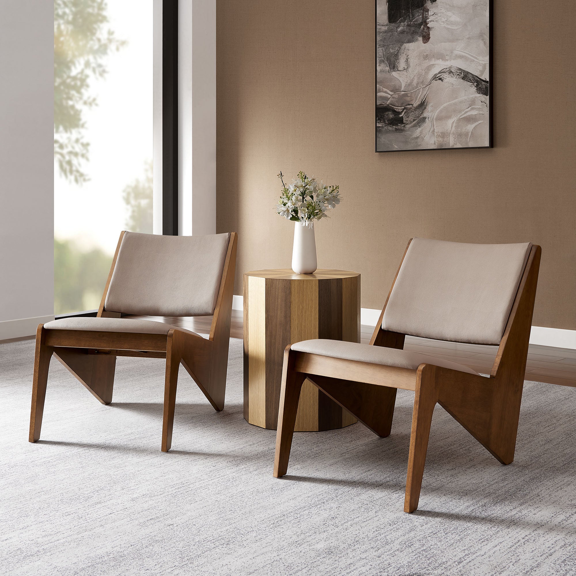 Rylina Vegan Leather Accent Chairs Set of 2, Walnut Brown