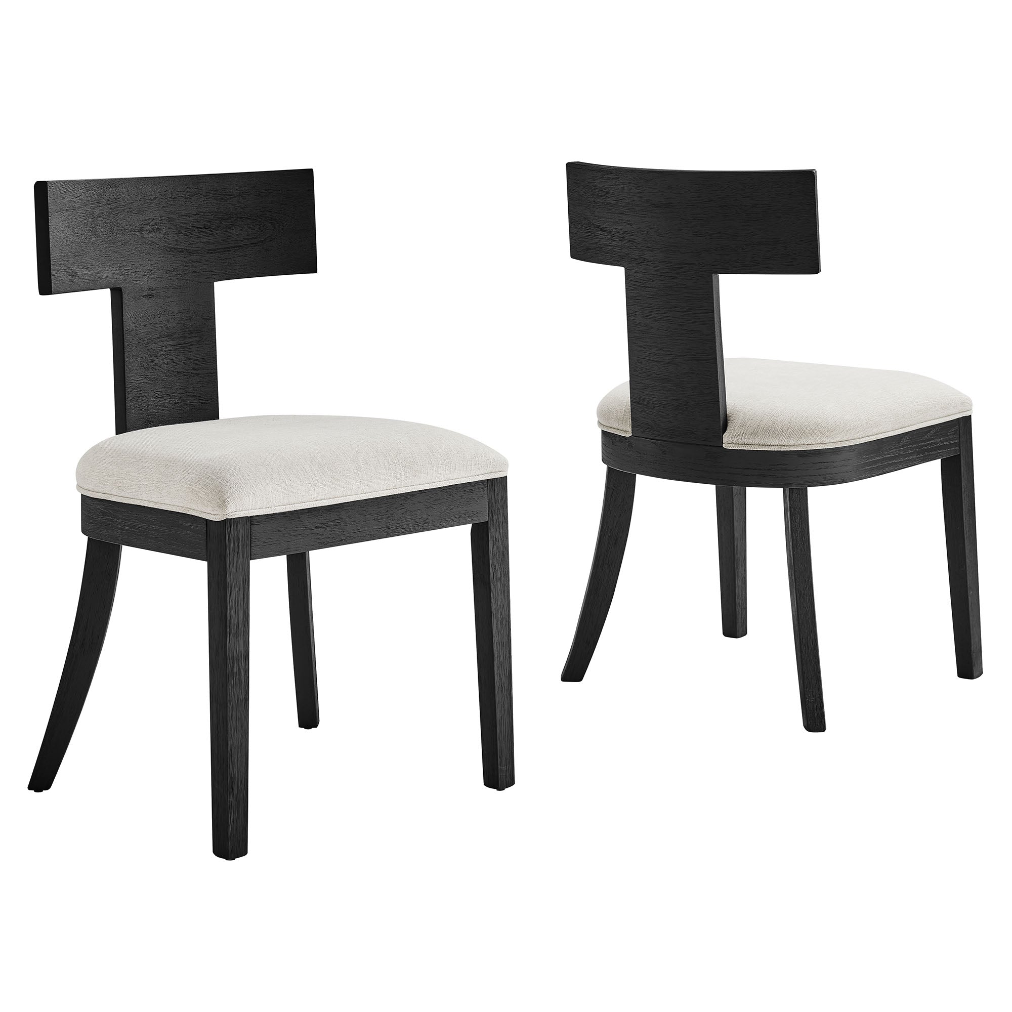 Peregrine Wood and Fabric Upholstered Dining Chairs Set of 2, Black Heathered Weave Ivory