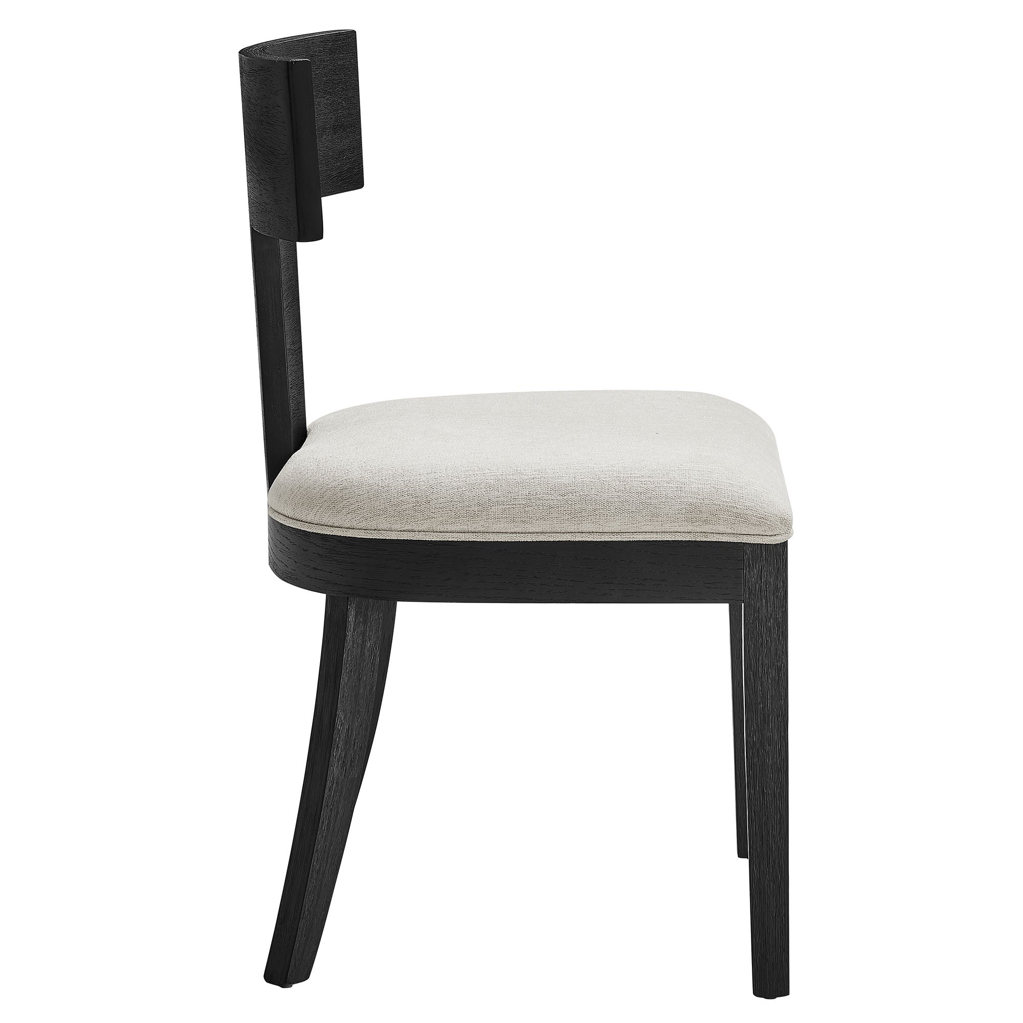 Peregrine Wood and Fabric Upholstered Dining Chairs Set of 2, Black Heathered Weave Ivory