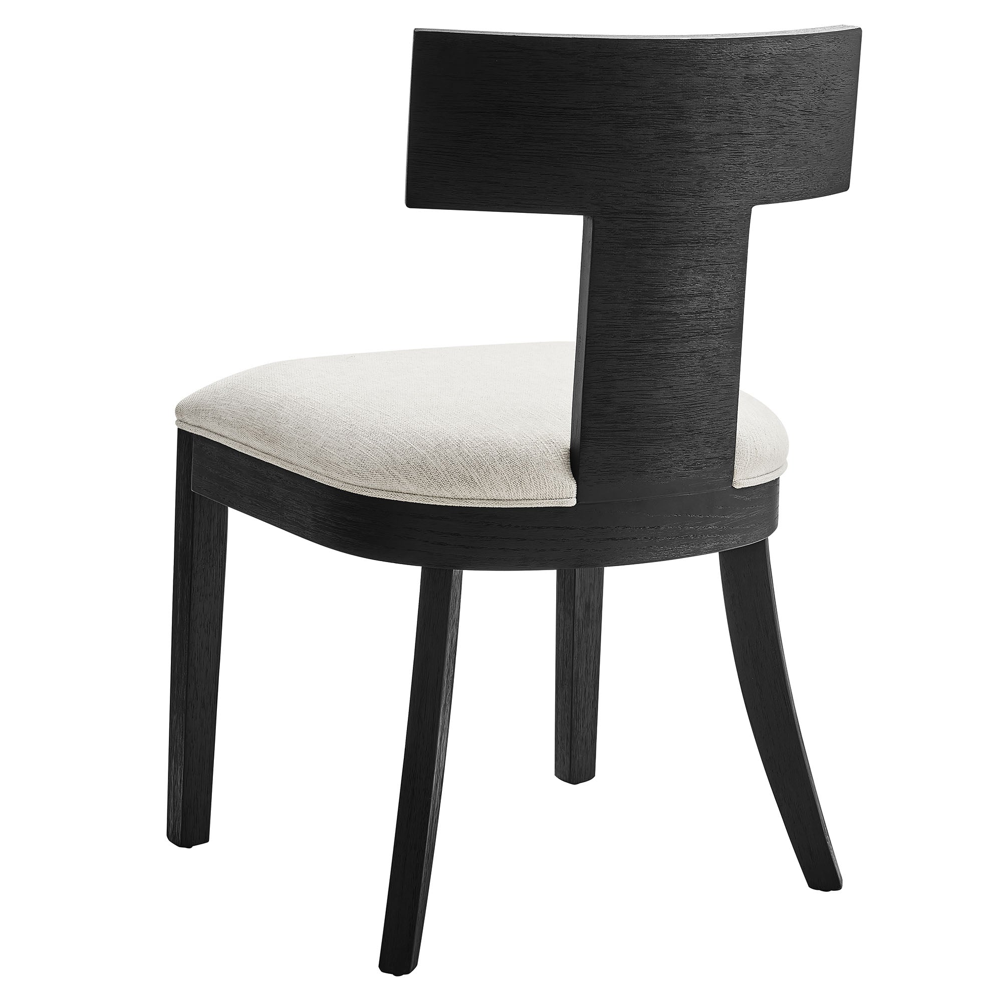 Peregrine Wood and Fabric Upholstered Dining Chairs Set of 2, Black Heathered Weave Ivory