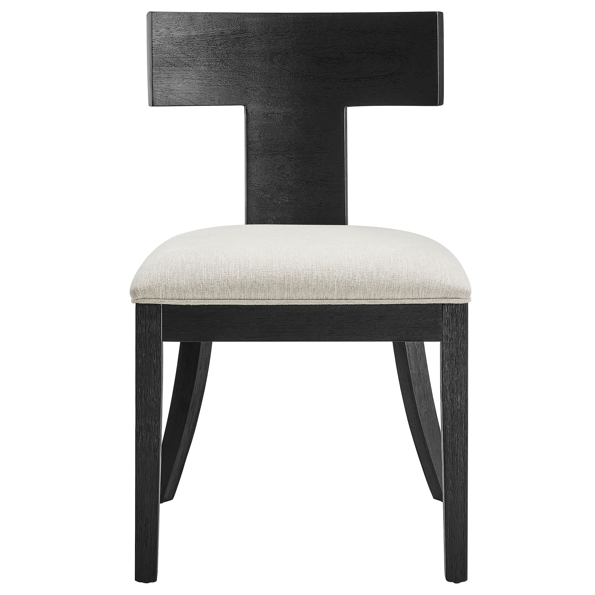 Peregrine Wood and Fabric Upholstered Dining Chairs Set of 2, Black Heathered Weave Ivory