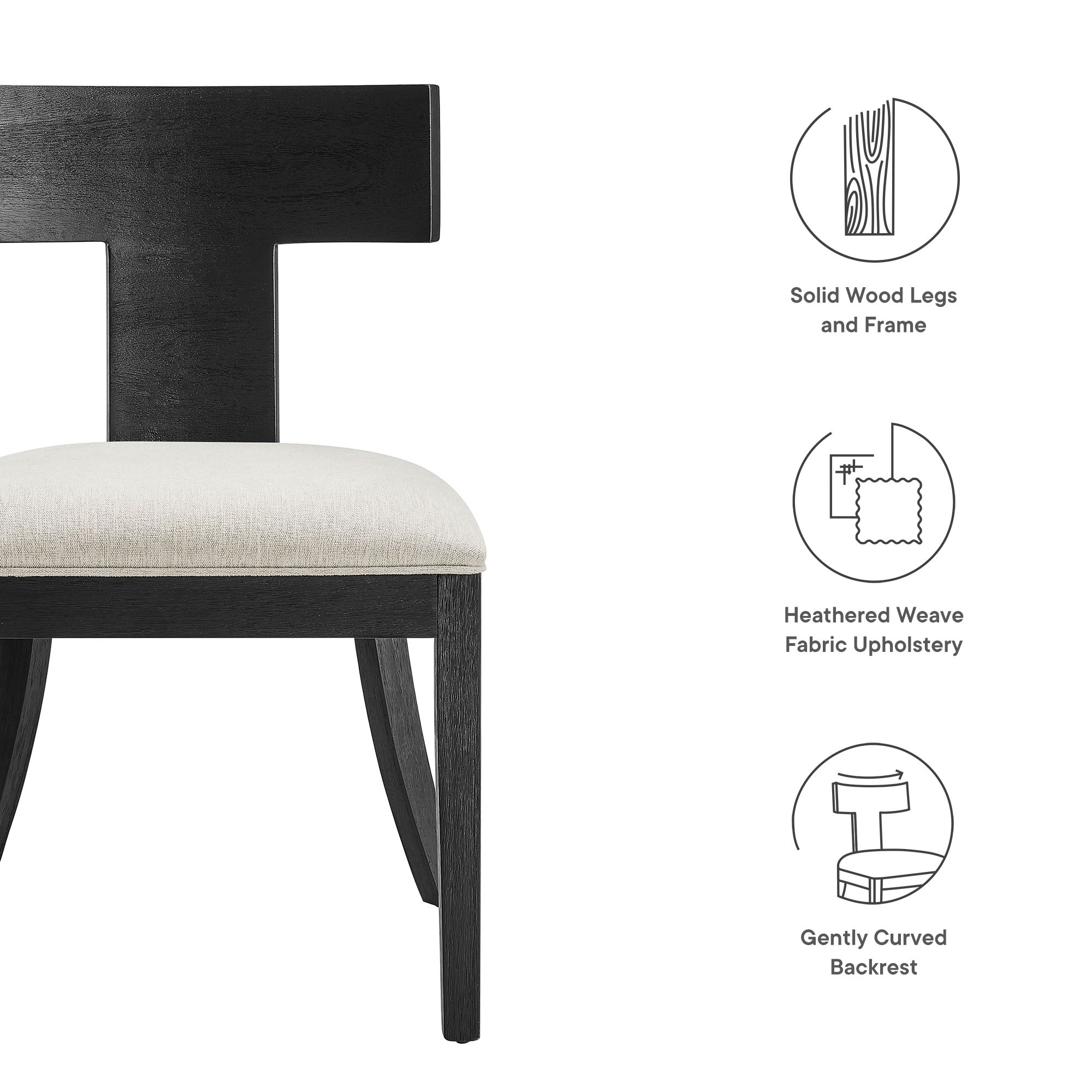 Peregrine Wood and Fabric Upholstered Dining Chairs Set of 2, Black Heathered Weave Ivory