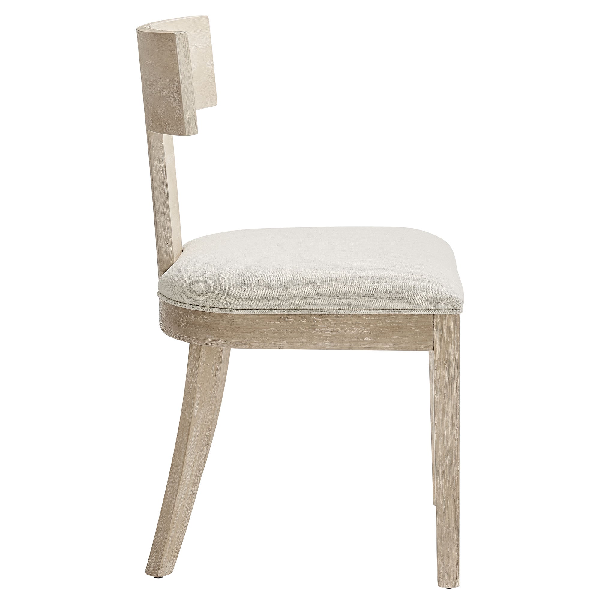 Peregrine Wood and Fabric Upholstered Dining Chairs Set of 2, Natural Heathered Weave Ivory
