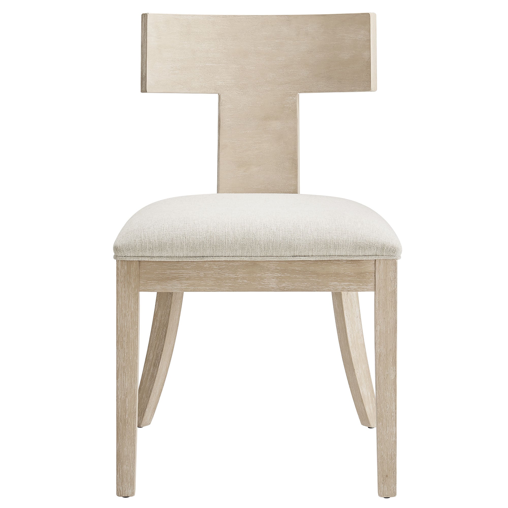 Peregrine Wood and Fabric Upholstered Dining Chairs Set of 2, Natural Heathered Weave Ivory
