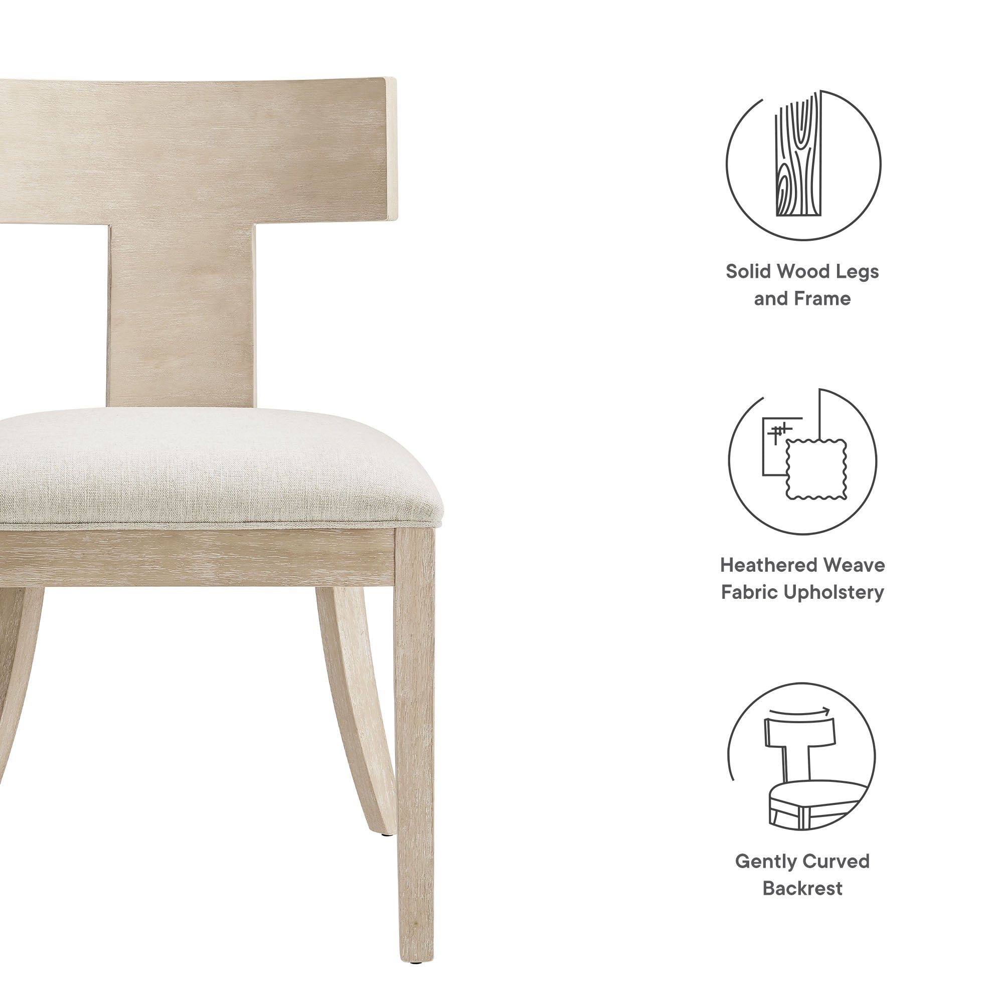 Peregrine Wood and Fabric Upholstered Dining Chairs Set of 2, Natural Heathered Weave Ivory