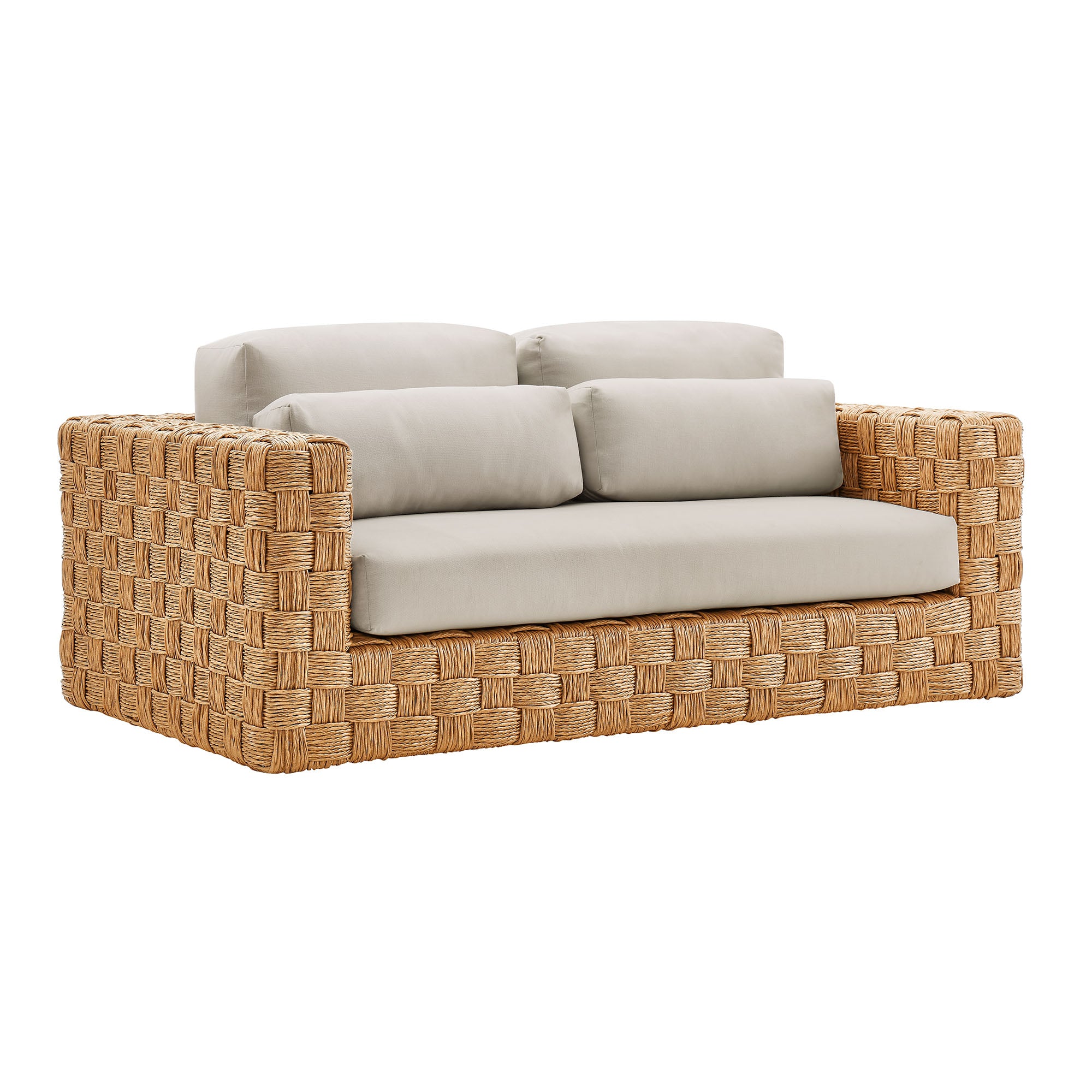 Thames 4-Piece Outdoor Patio Wicker Outdoor Patio Rattan Furniture Set, Natural Light Gray