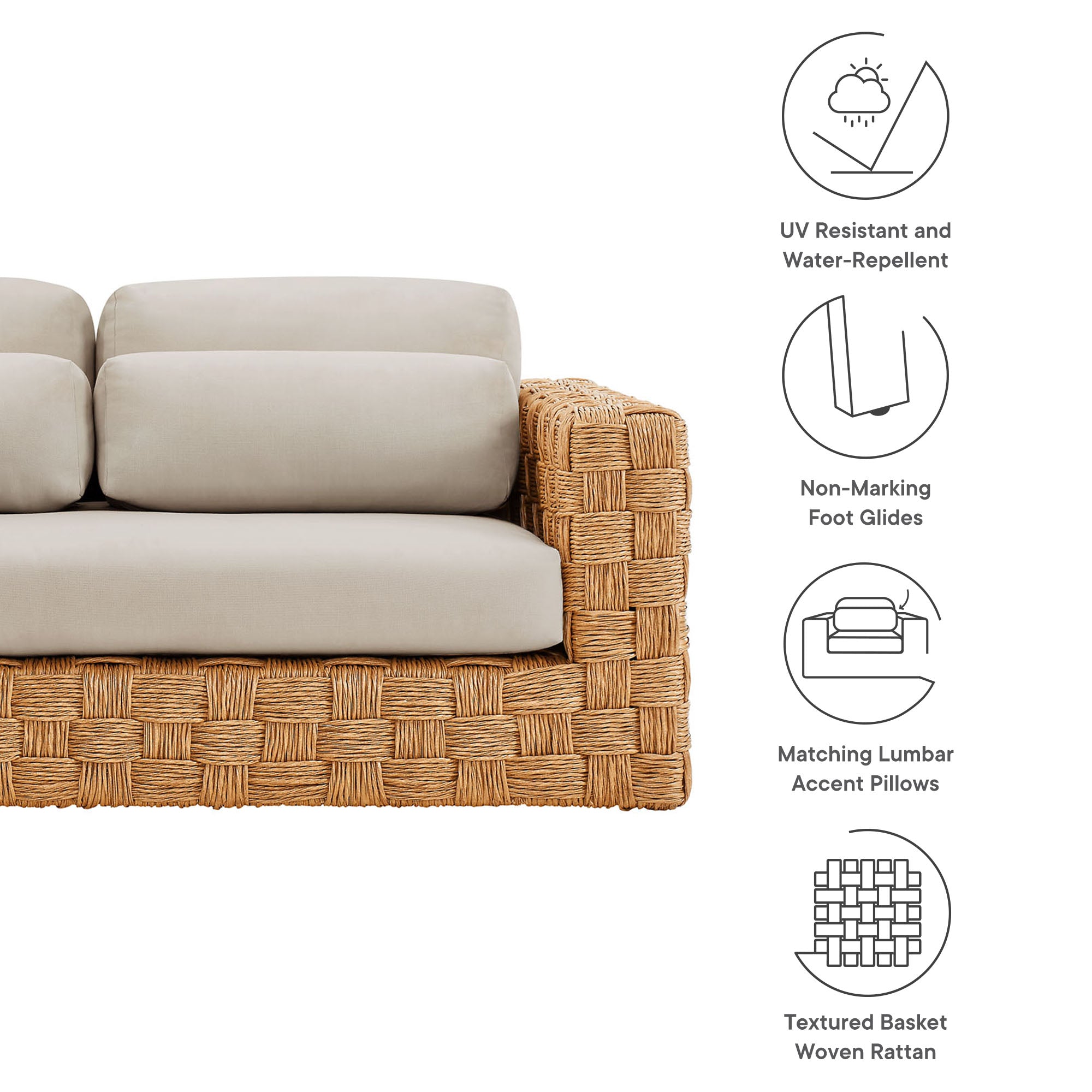 Thames Outdoor Patio Wicker Outdoor Patio Rattan Loveseat, Natural Light Gray