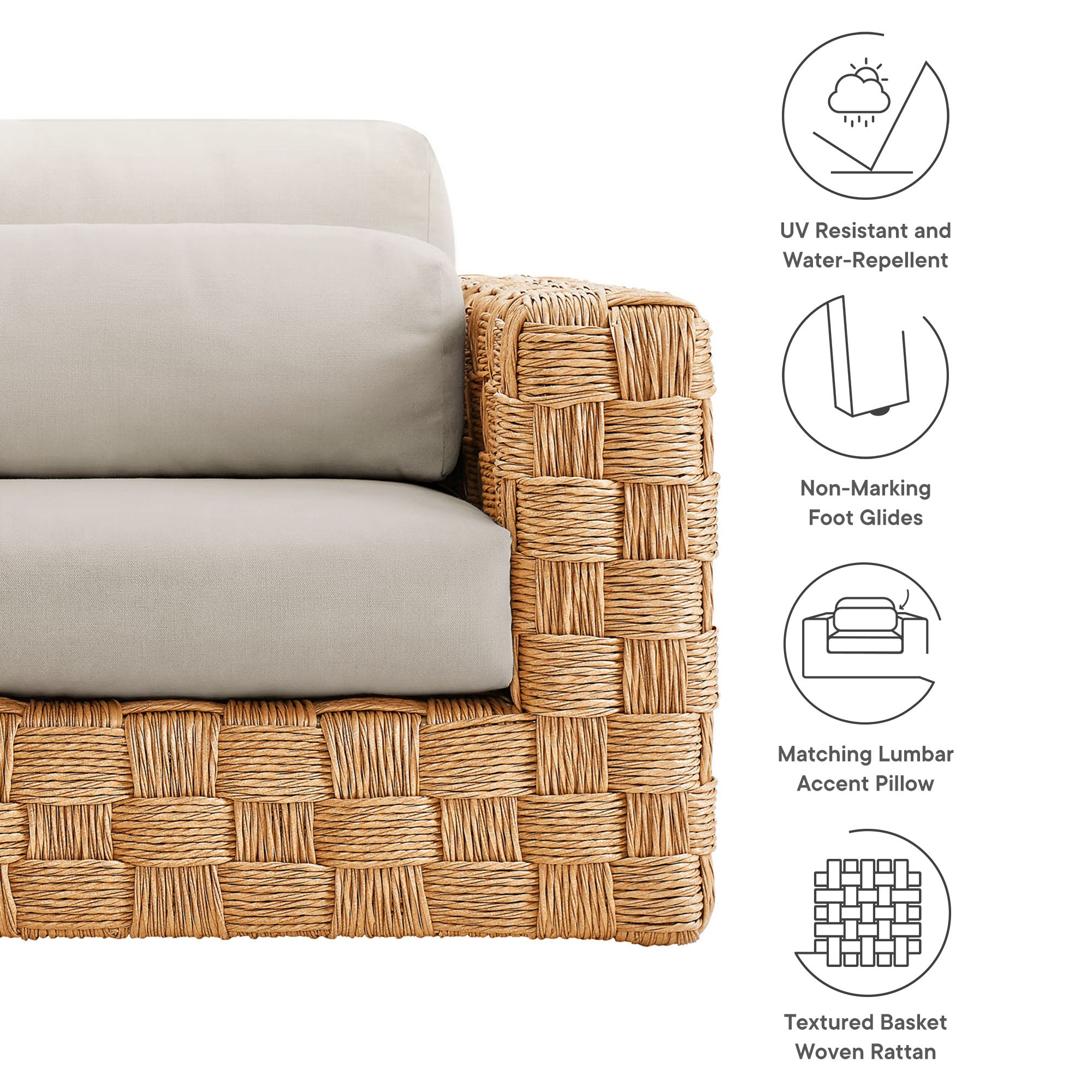 Thames Outdoor Patio Wicker Outdoor Patio Rattan Armchair, Natural Light Gray