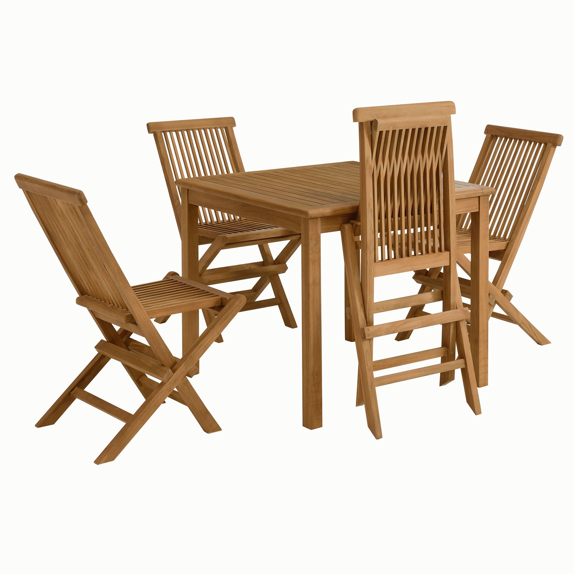 Vienna 5-Piece Outdoor Patio Teak Wood Dining Set with Folding Chairs, Natural Natural