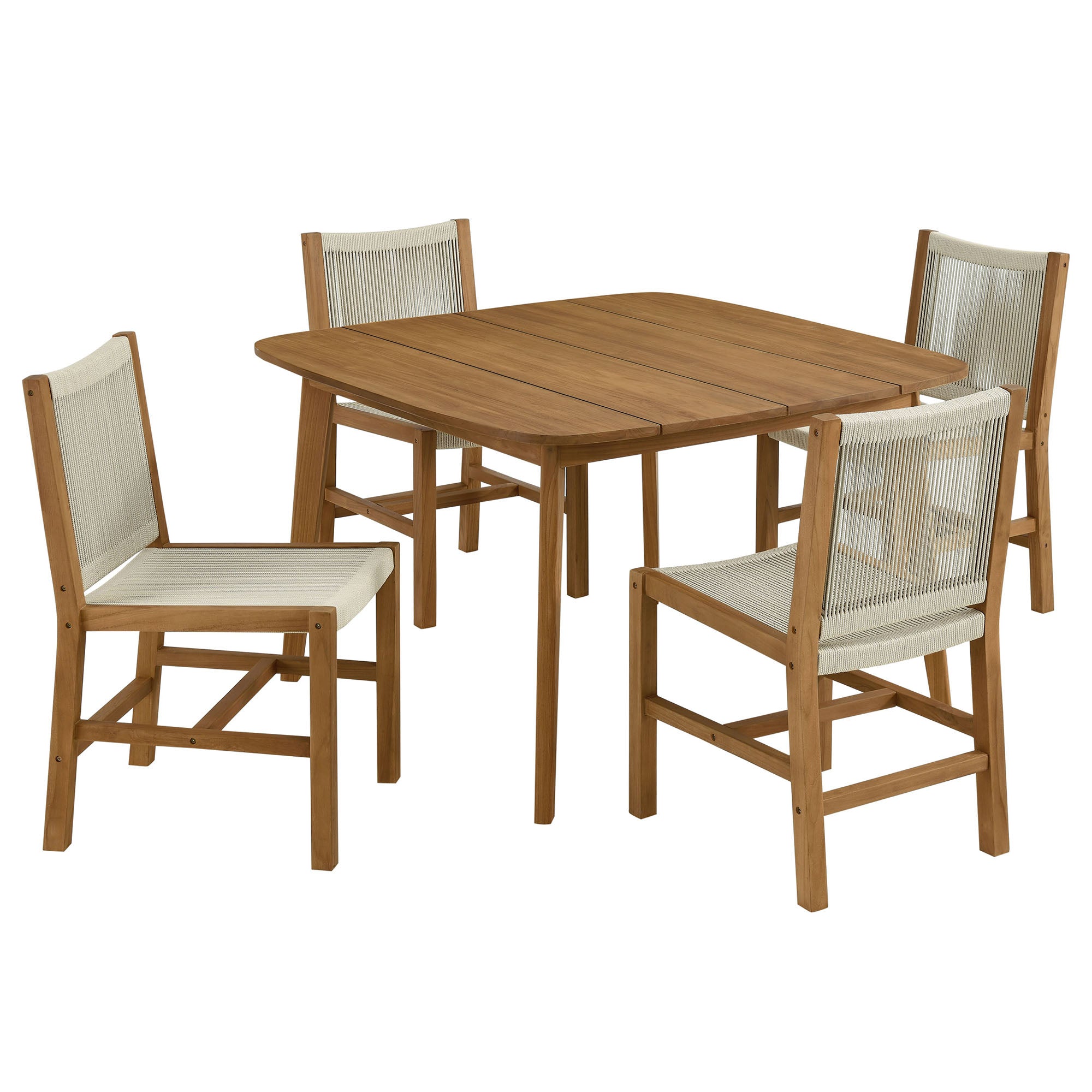 Vienna 5-Piece Outdoor Patio Teak and Rope Dining Set with Armless Chairs, Natural Natural