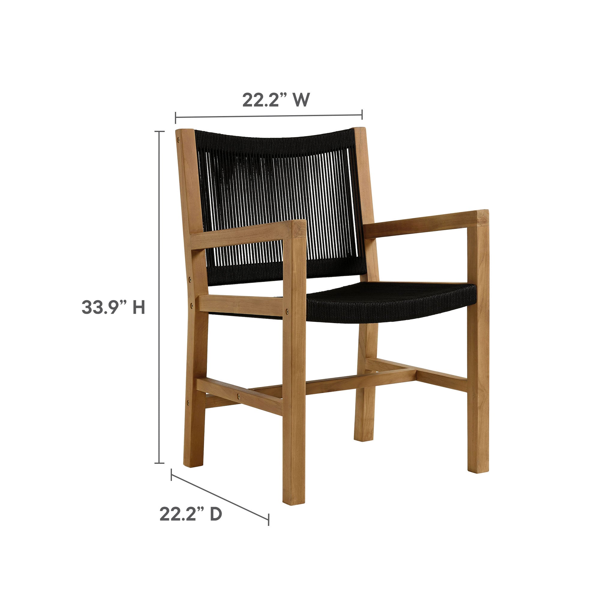 Vienna 3-Piece Outdoor Patio Teak and Rope Armchairs with Folding Side Table, Natural Black