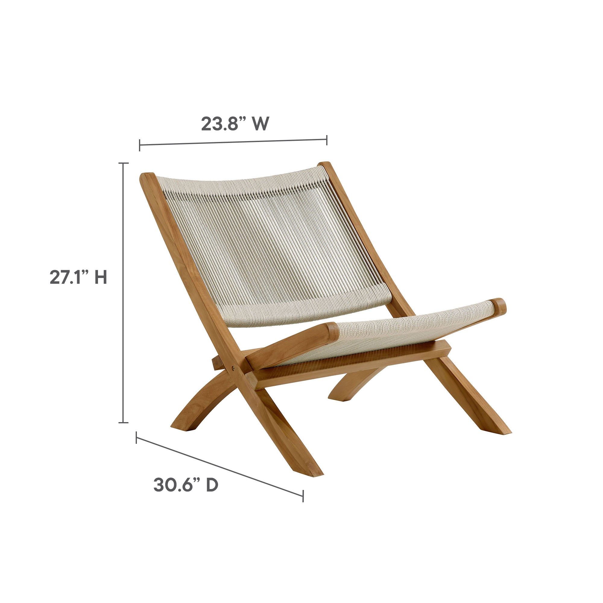 Vienna 3-Piece Outdoor Patio Teak and Rope Folding Lounge Chairs and Side Table, Natural Natural