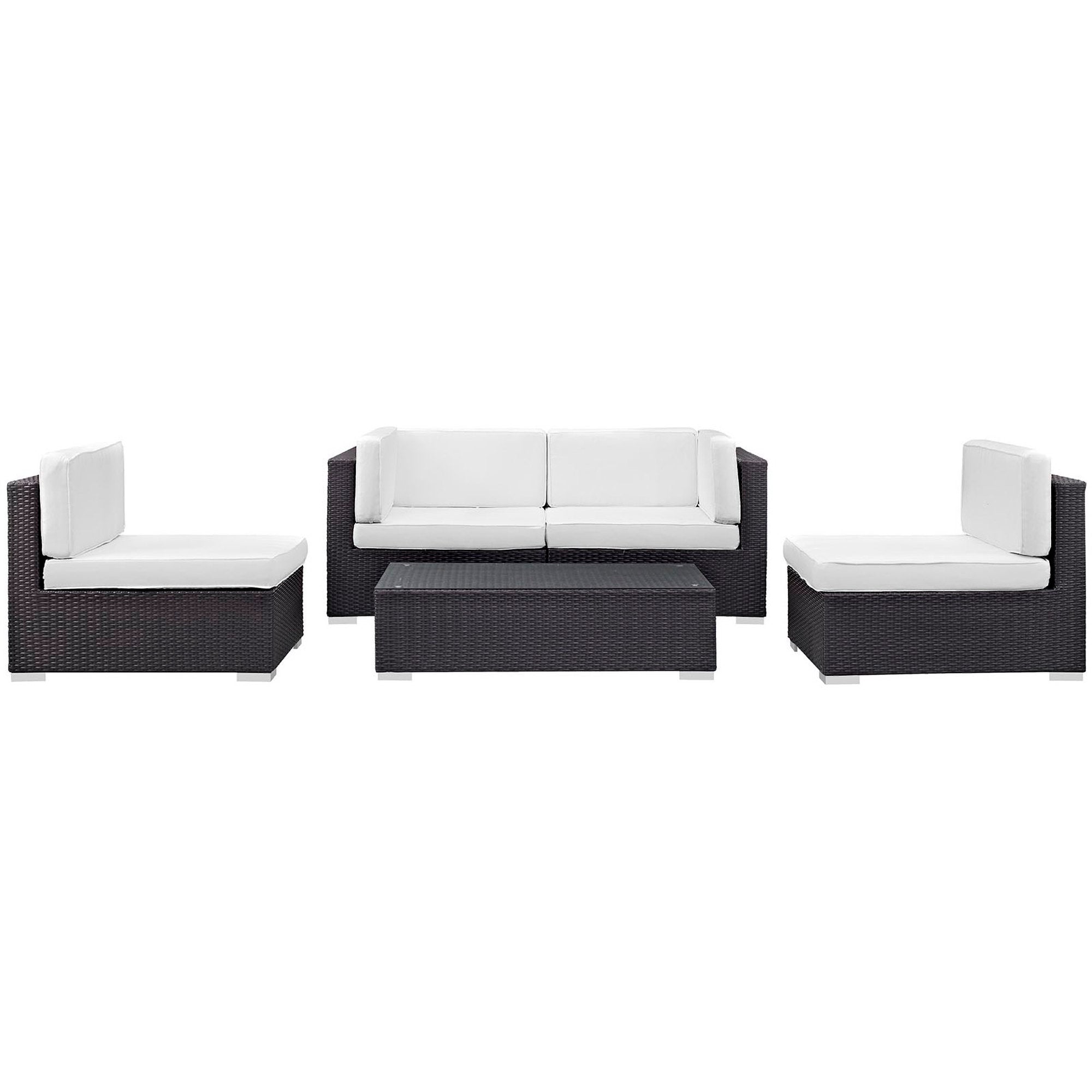 Camfora 5 Piece Outdoor Patio Sectional Set, Espresso White