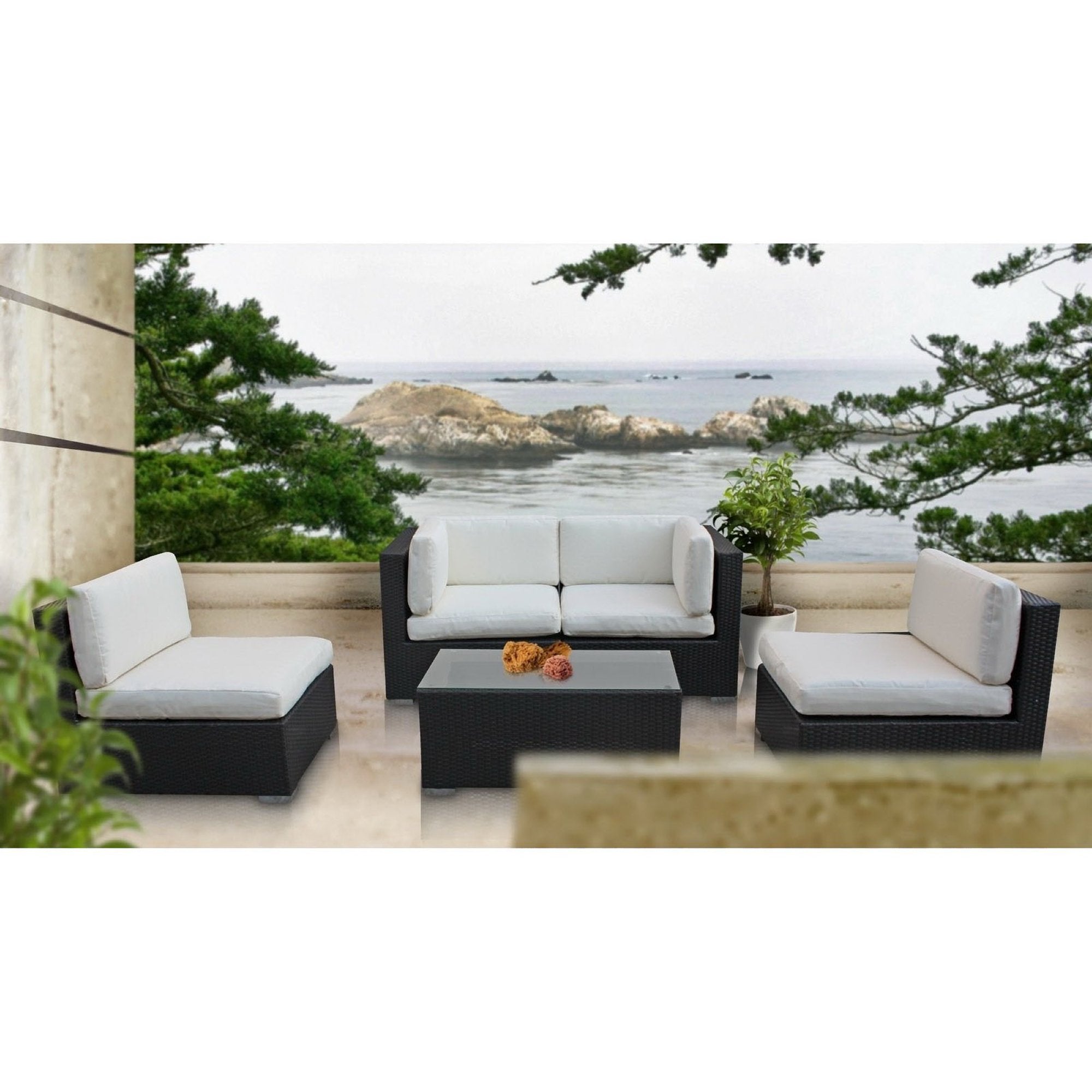 Camfora 5 Piece Outdoor Patio Sectional Set, Espresso White