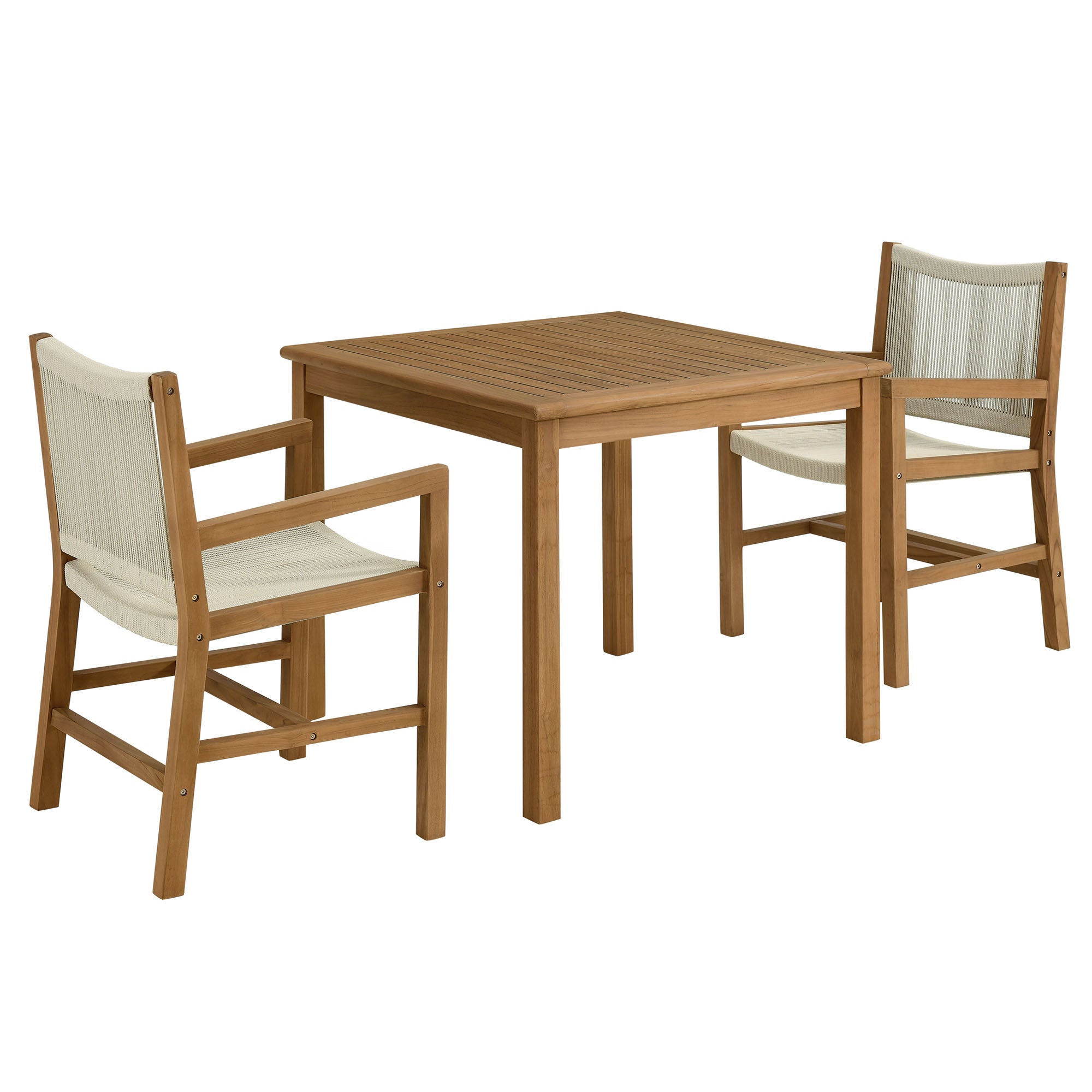 Vienna 3-Piece Outdoor Patio Teak and Rope Dining Set with Armchairs, Natural Natural