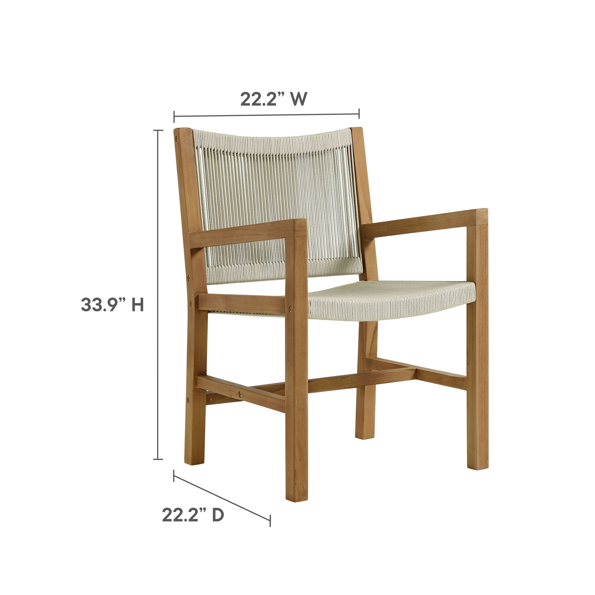 Vienna 3-Piece Outdoor Patio Teak and Rope Dining Set with Armchairs, Natural Natural