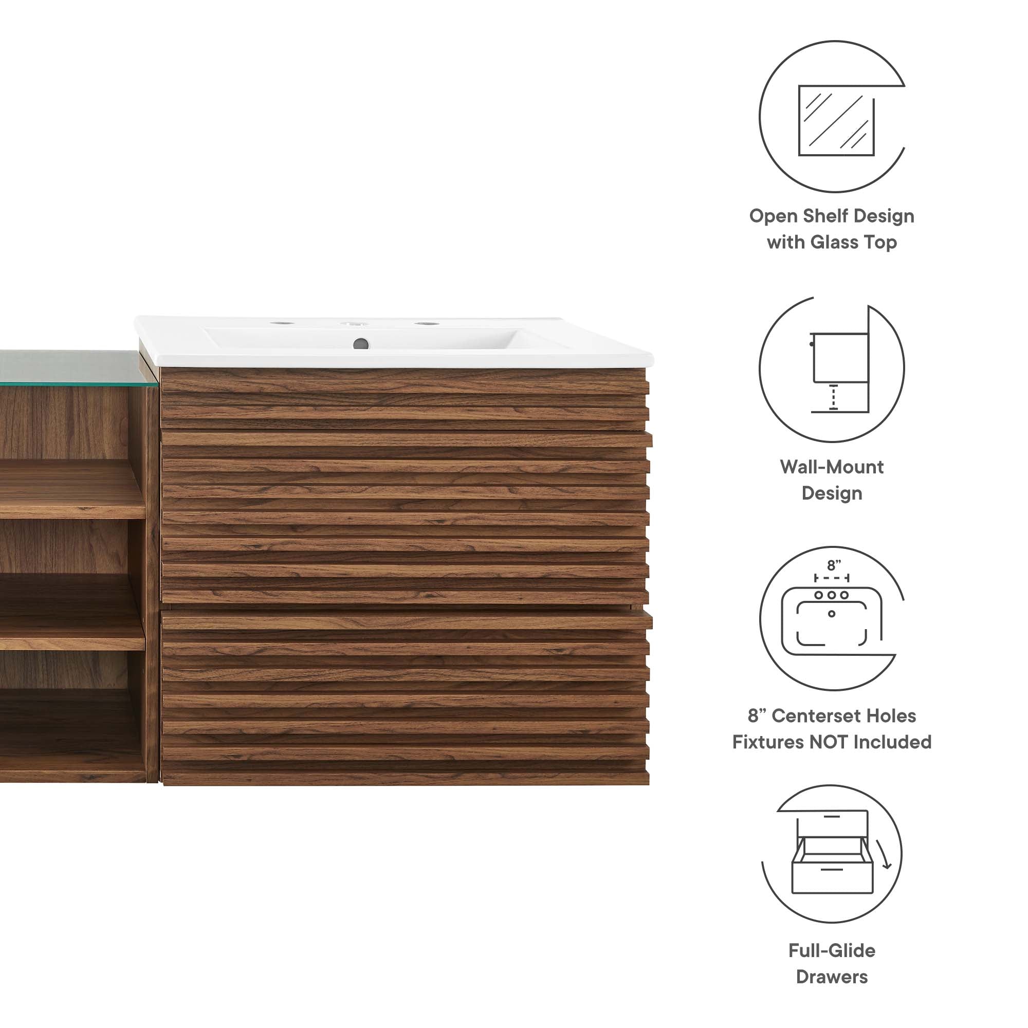 Render 62" Wall-Mount Double Sink Bathroom Vanity, Walnut White