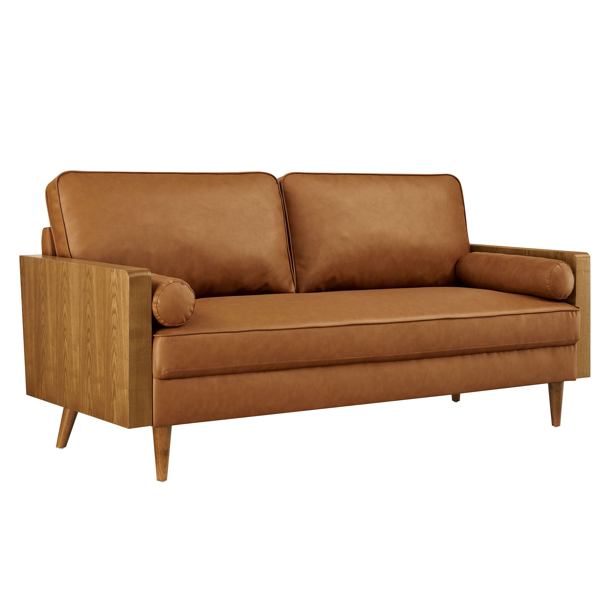 Kellan Vegan Leather Sofa, Walnut Tan