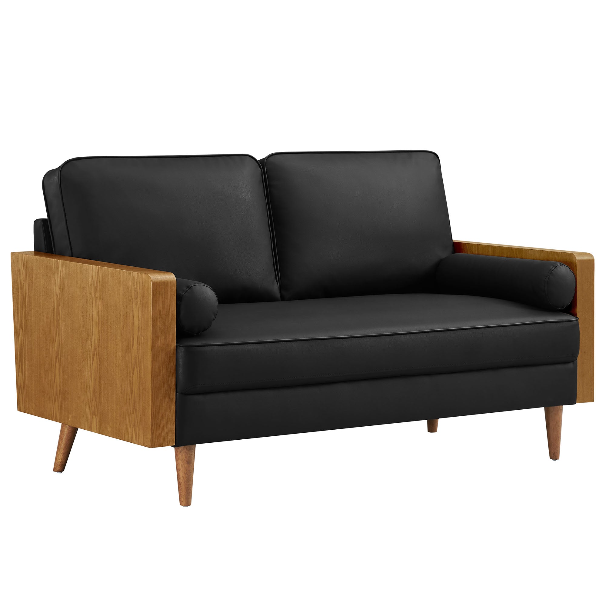 Kellan Vegan Leather Loveseat, Walnut Black