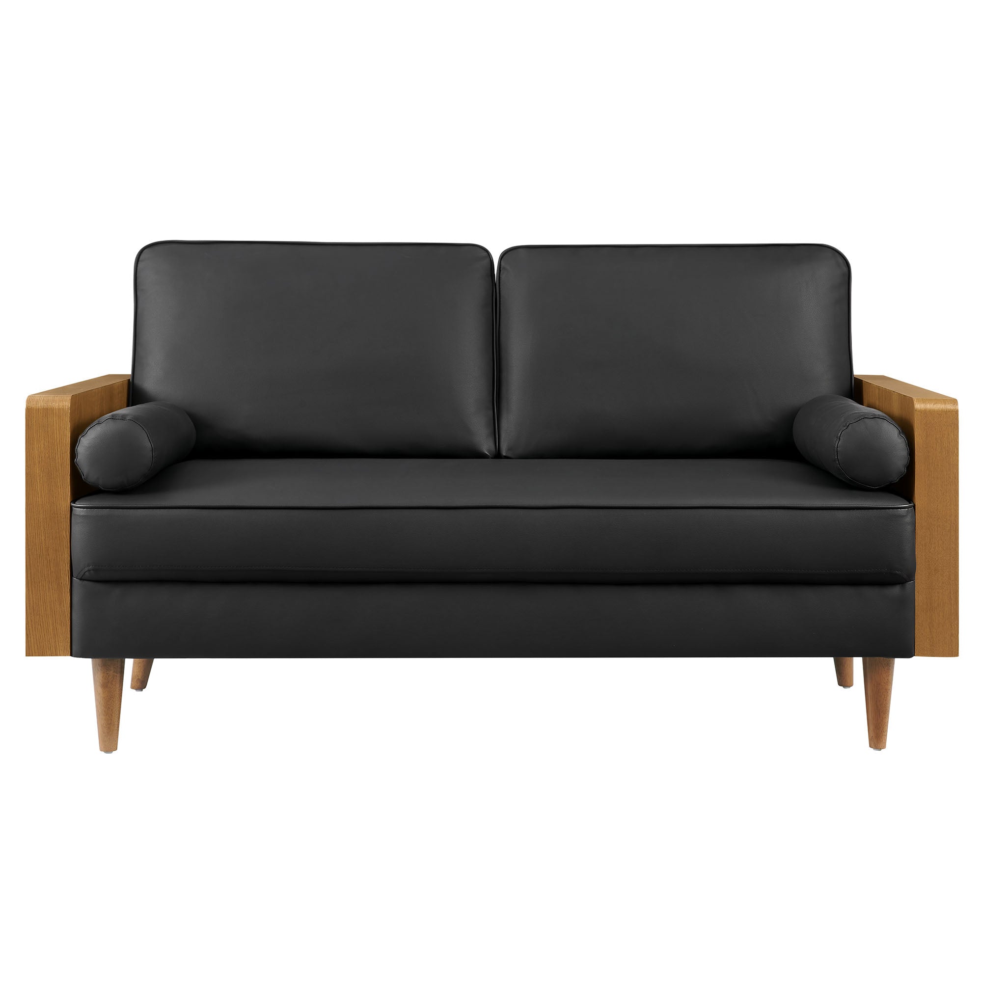 Kellan Vegan Leather Loveseat, Walnut Black