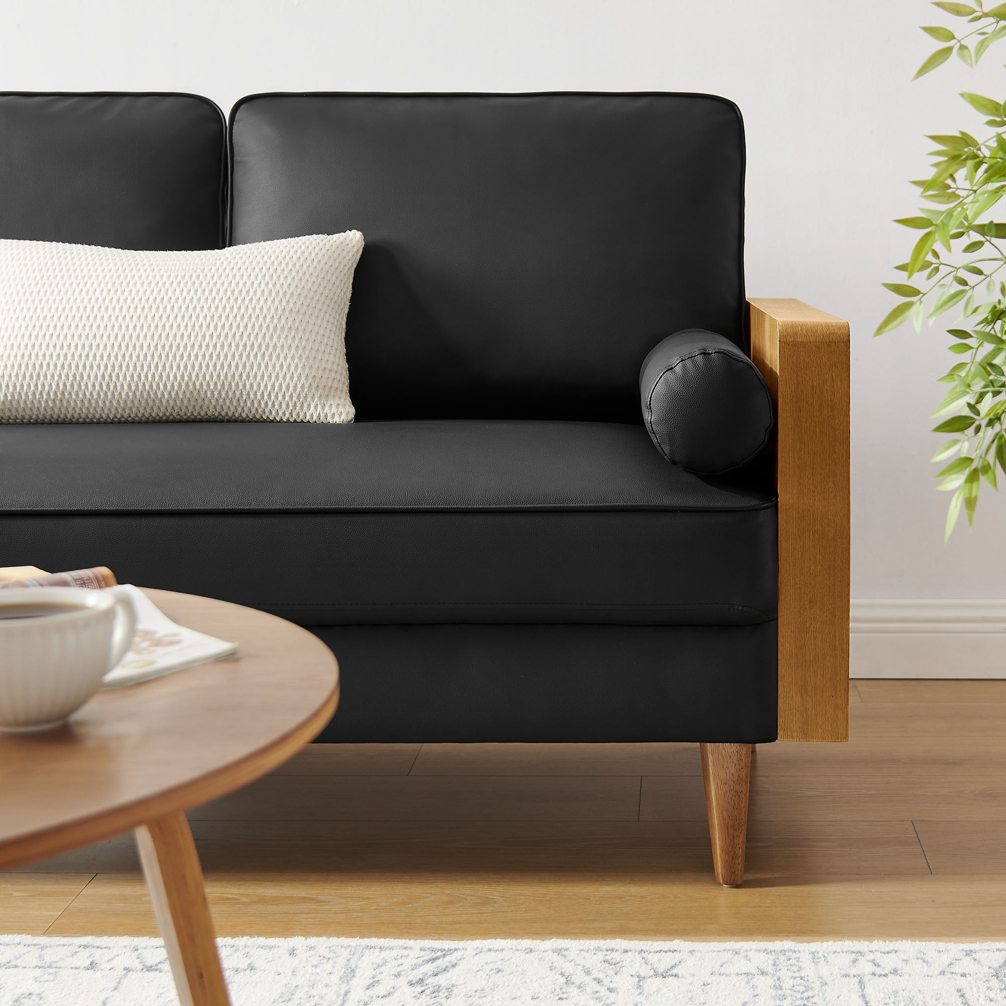 Kellan Vegan Leather Loveseat, Walnut Black