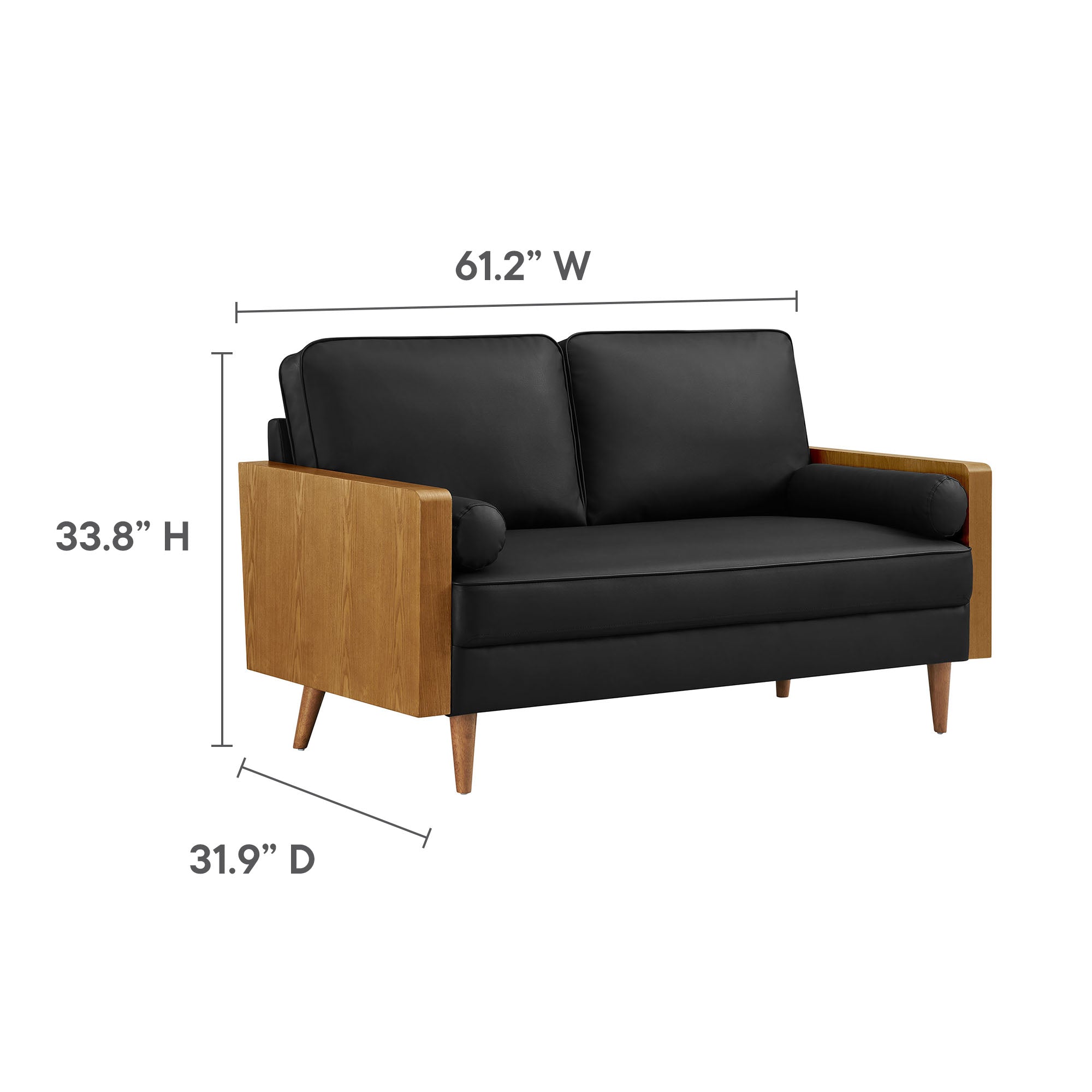Kellan Vegan Leather Loveseat, Walnut Black