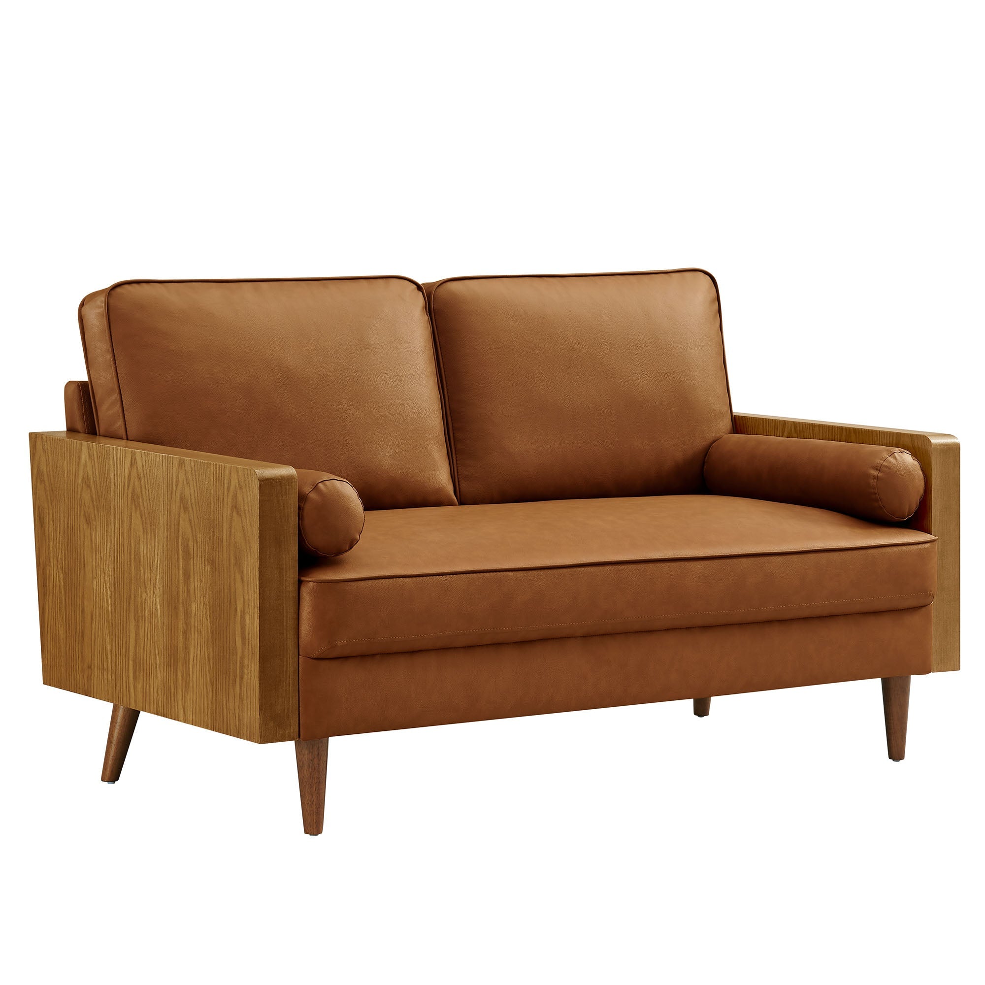Kellan Vegan Leather Loveseat, Walnut Tan