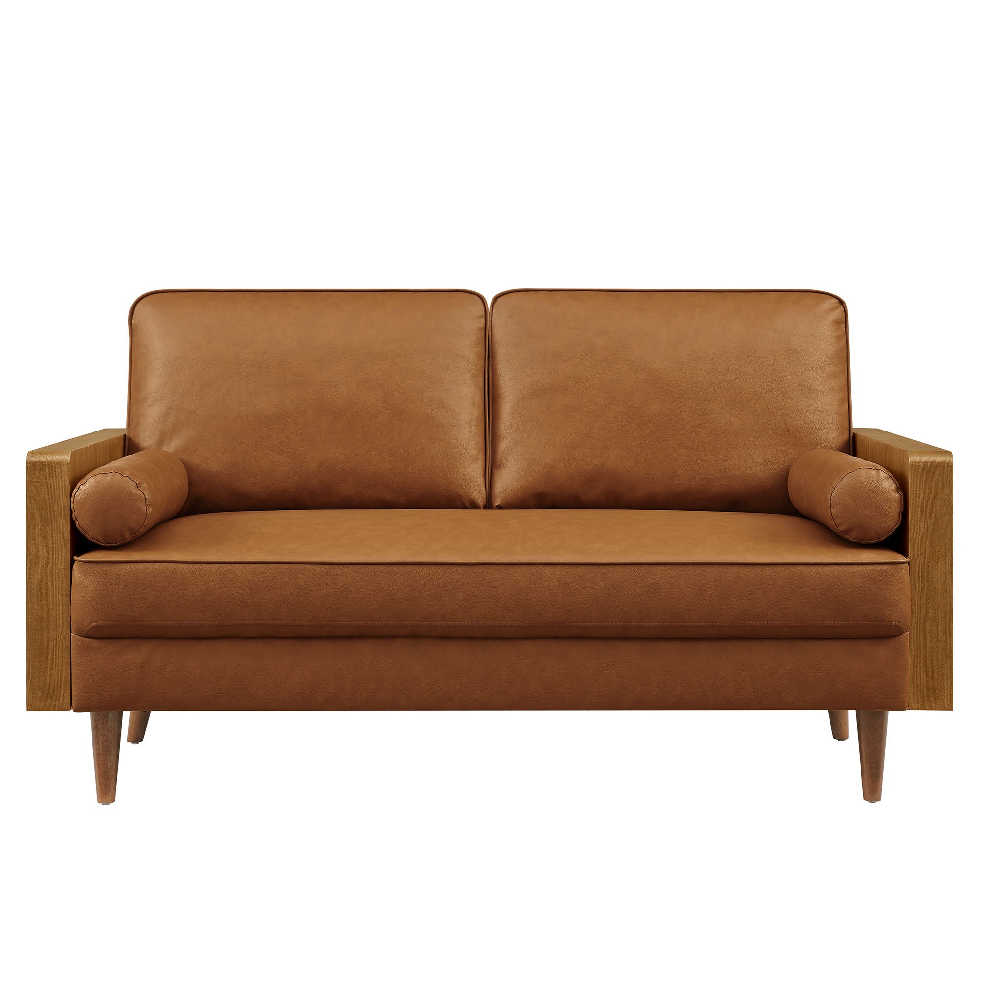 Kellan Vegan Leather Loveseat, Walnut Tan