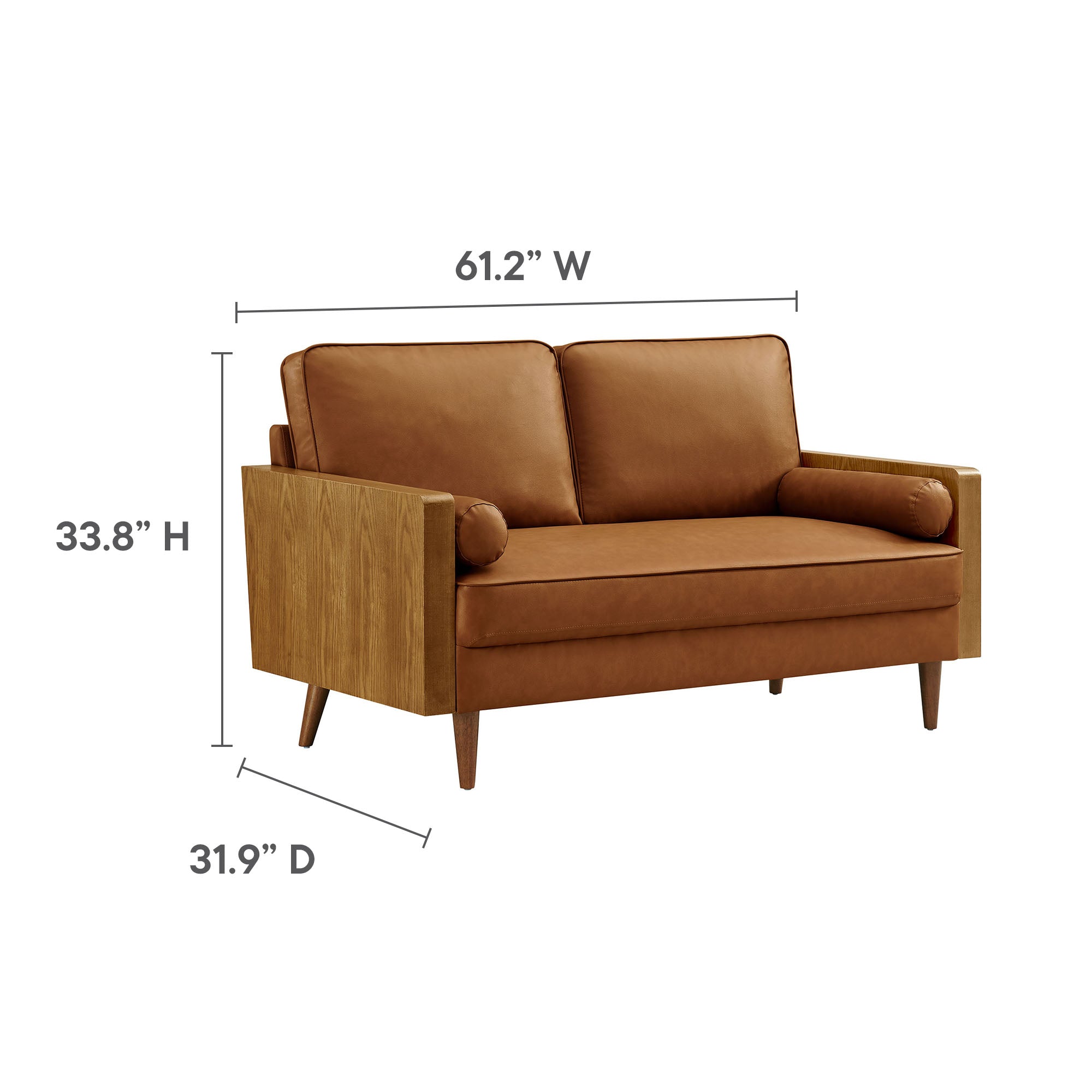 Kellan Vegan Leather Loveseat, Walnut Tan
