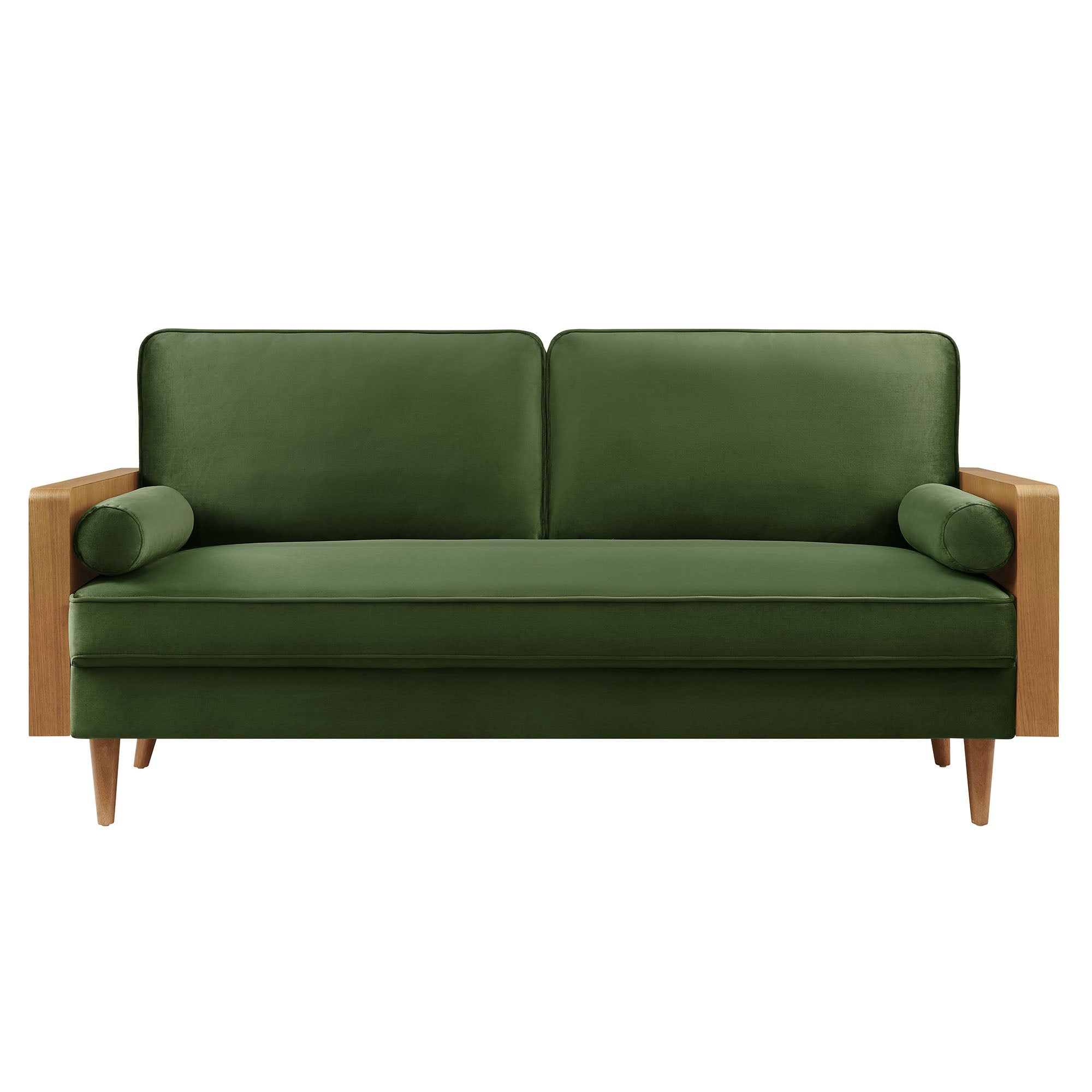 Kellan Performance Velvet Sofa, Walnut Moss Green