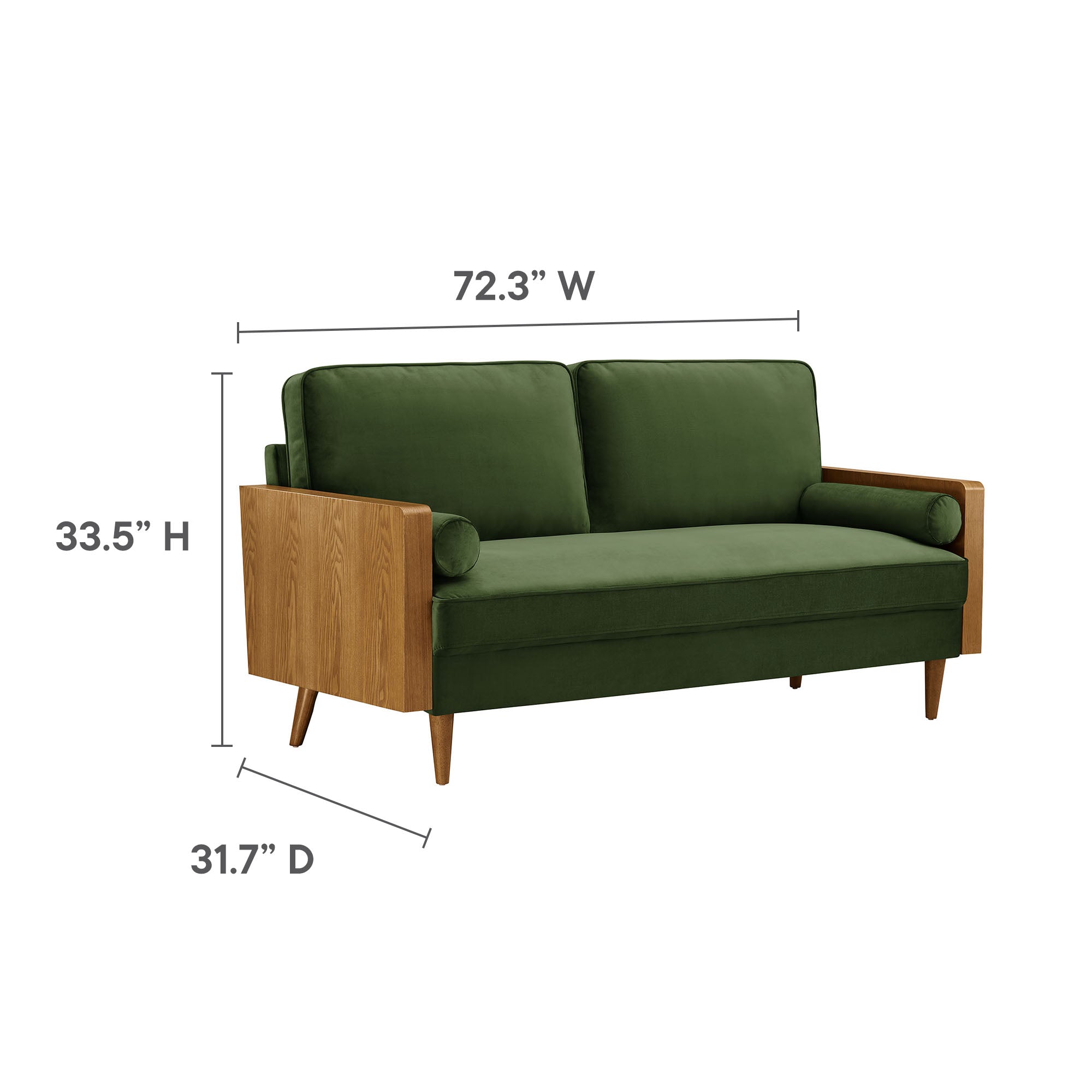 Kellan Performance Velvet Sofa, Walnut Moss Green